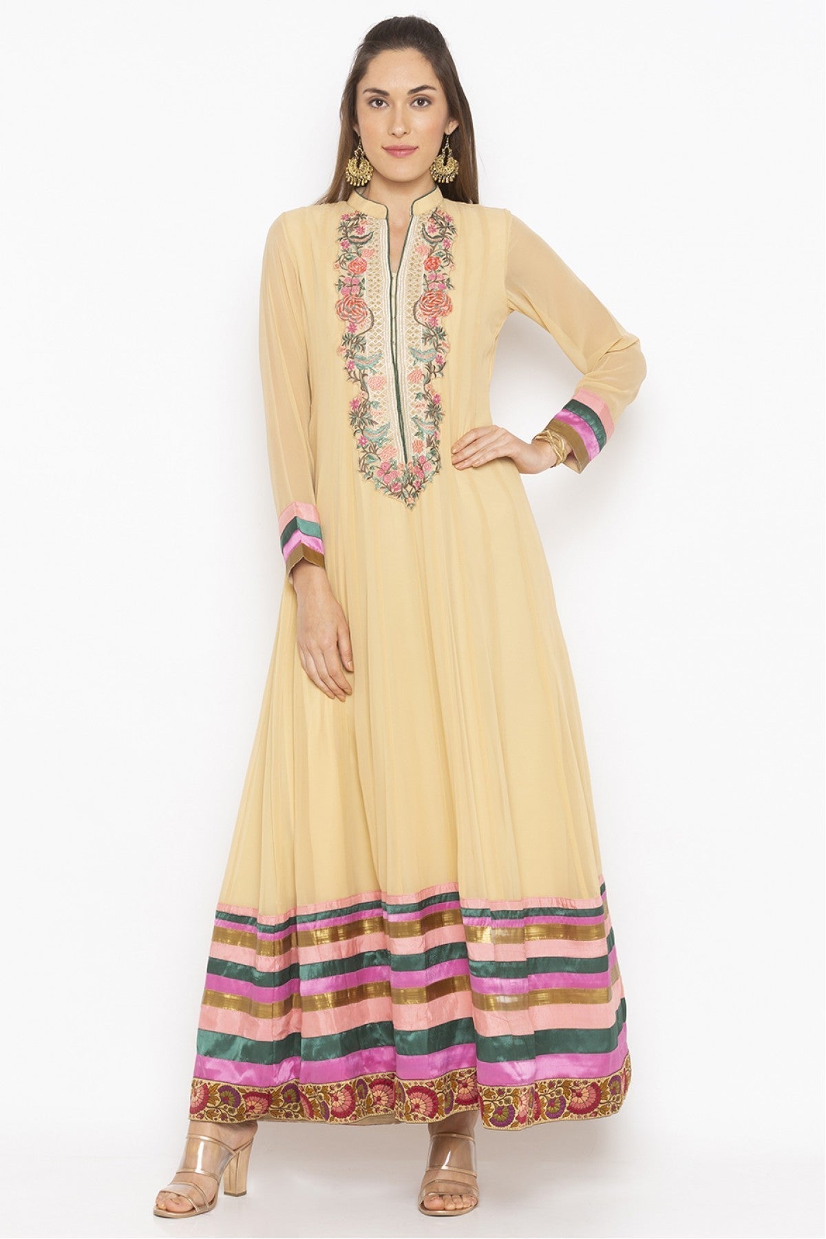 Beige Colour Plus Size Georgette Embroidery Kurta Set