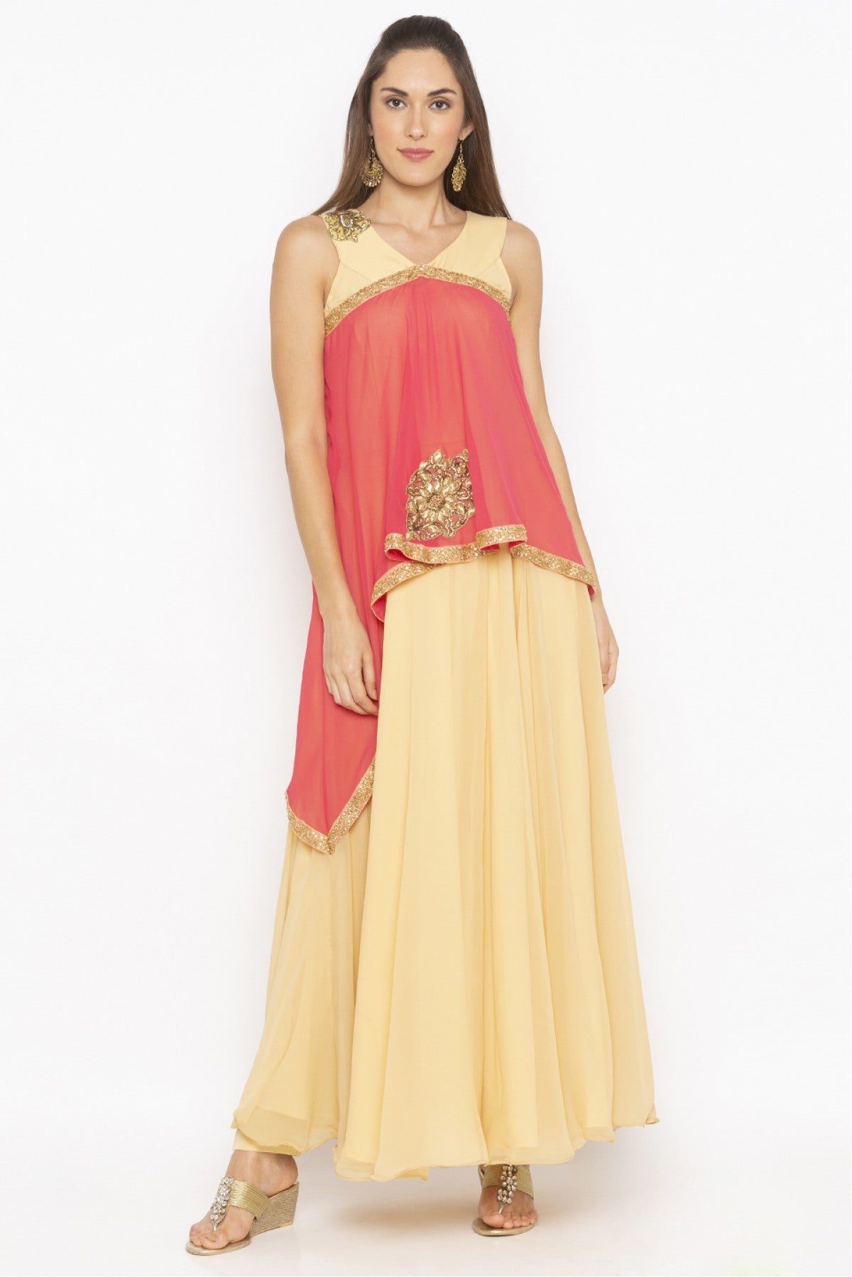 Beige Colour Plus Size Georgette Embroidery Kurta Set