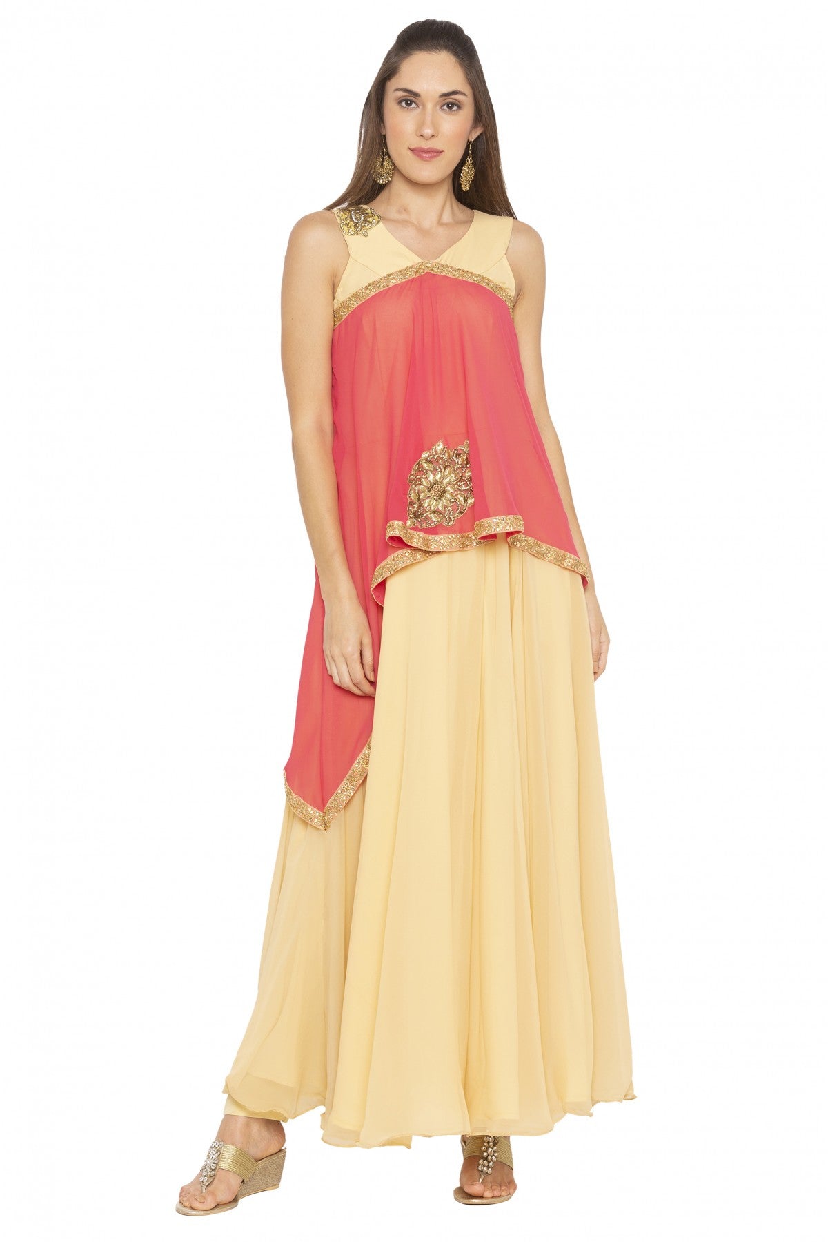 Beige Colour Plus Size Georgette Embroidery Kurti