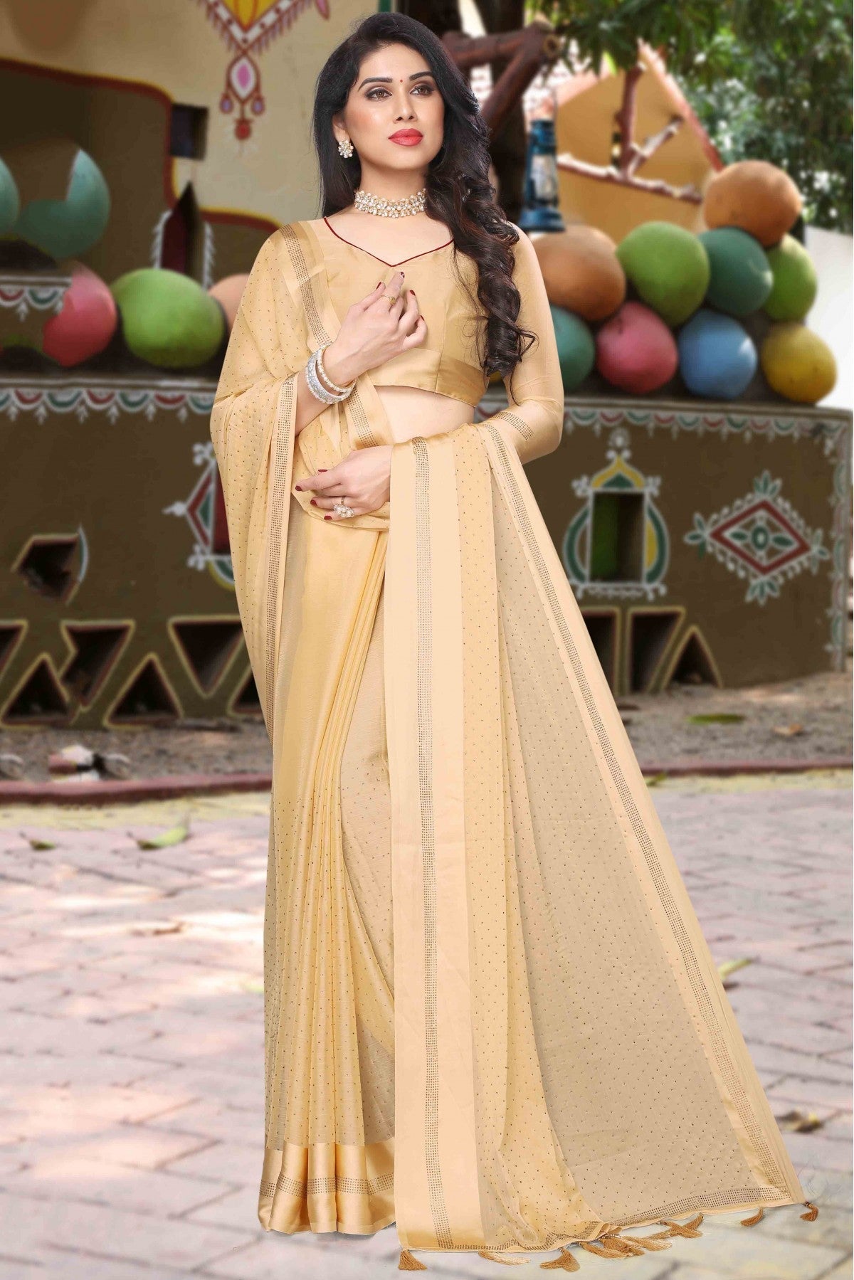 Beige Colour Satin Designer Saree VSSD1120592