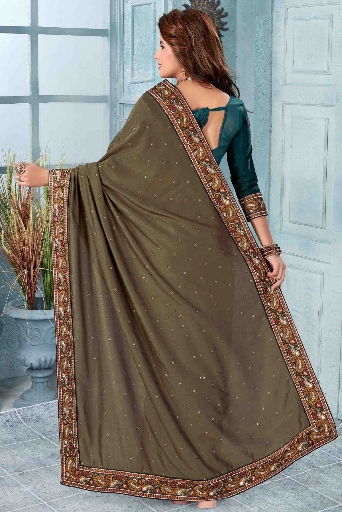 Beige Colour Vichitra Silk Designer Saree VSSD1120526