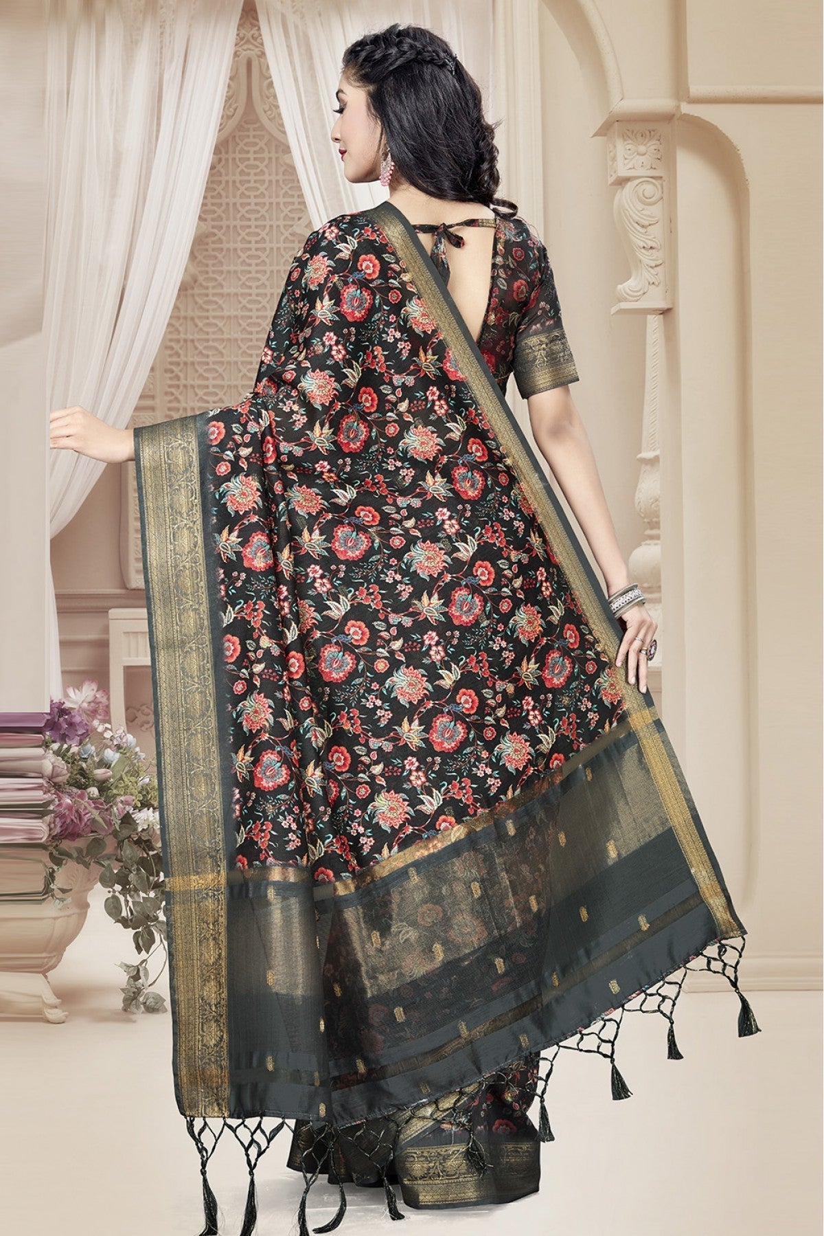 Black Colour Art Silk Printed Saree VSSD1120641