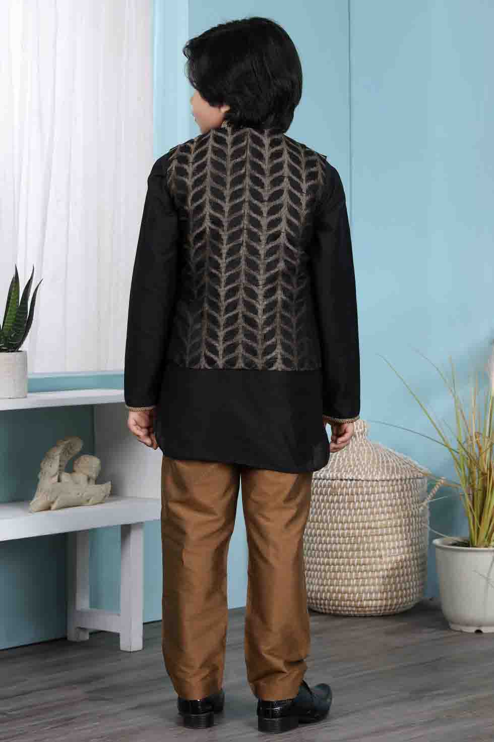 Black Colour Cotton Silk Kurta Pajama With Jacket VSBW1070105