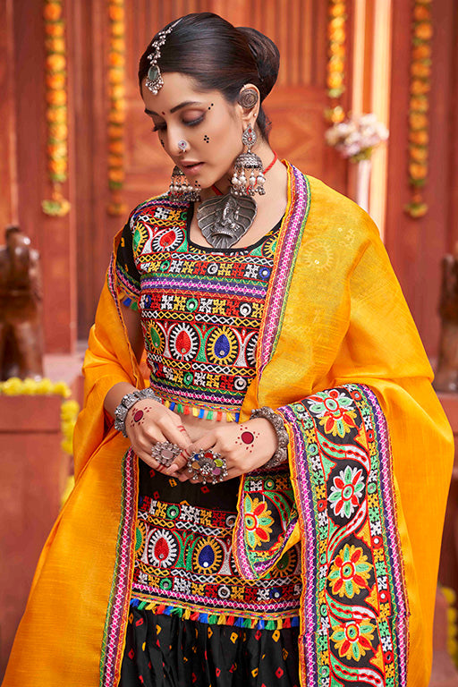 Black Colour Cotton Silk Navratri Lehenga Choli VSLC1240079