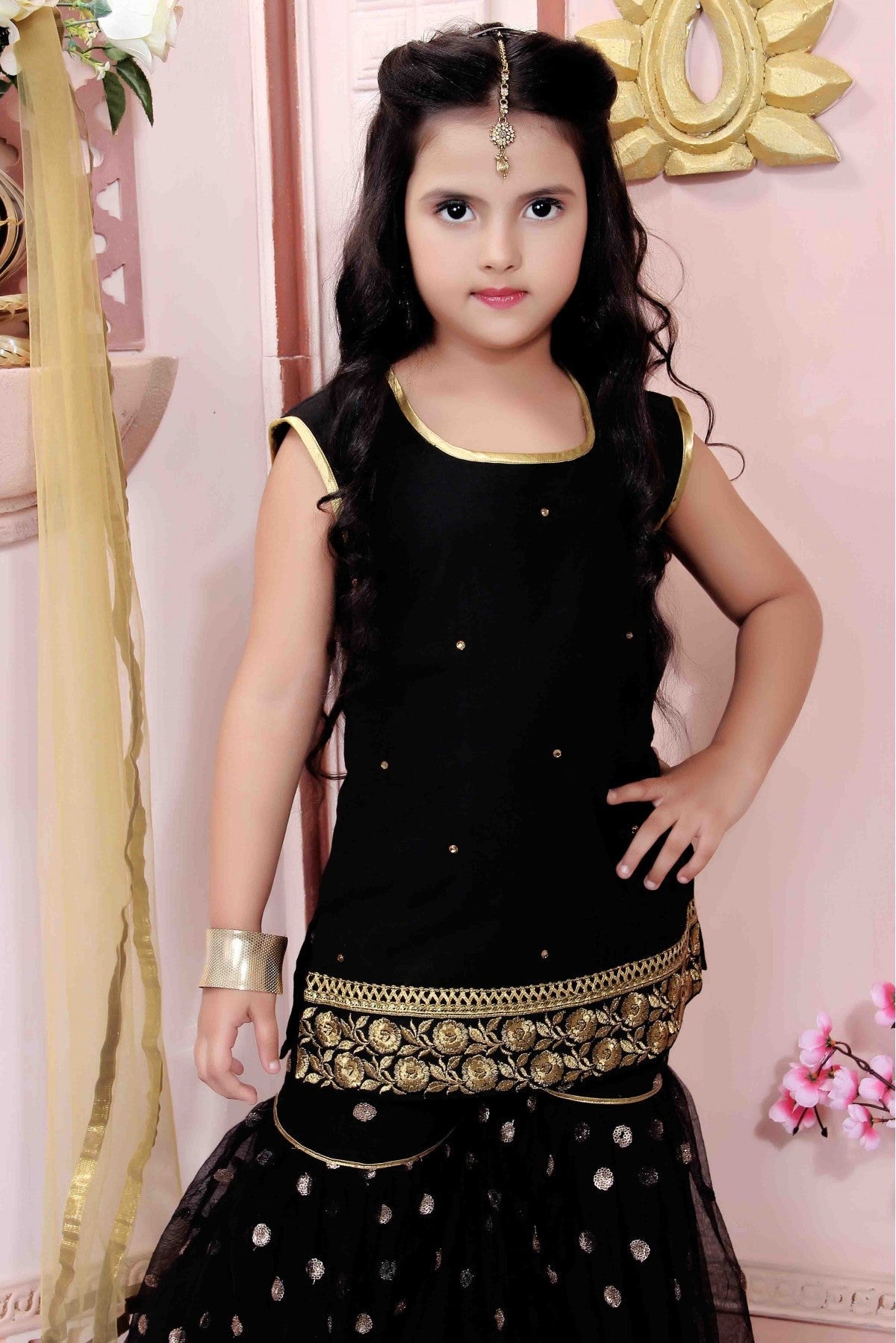 Black Colour Cotton Silk Party Wear Sharara Suit VSGW1070025