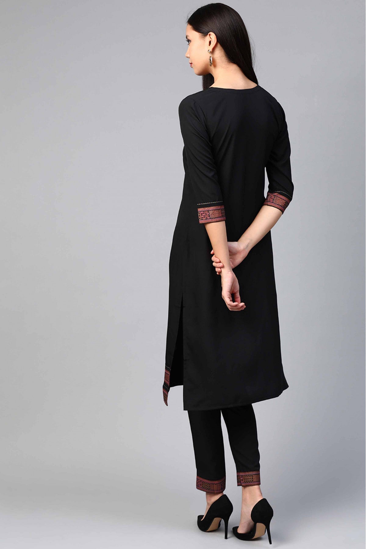 Black Colour Crepe Solid Kurta With Pant VSKR1060145