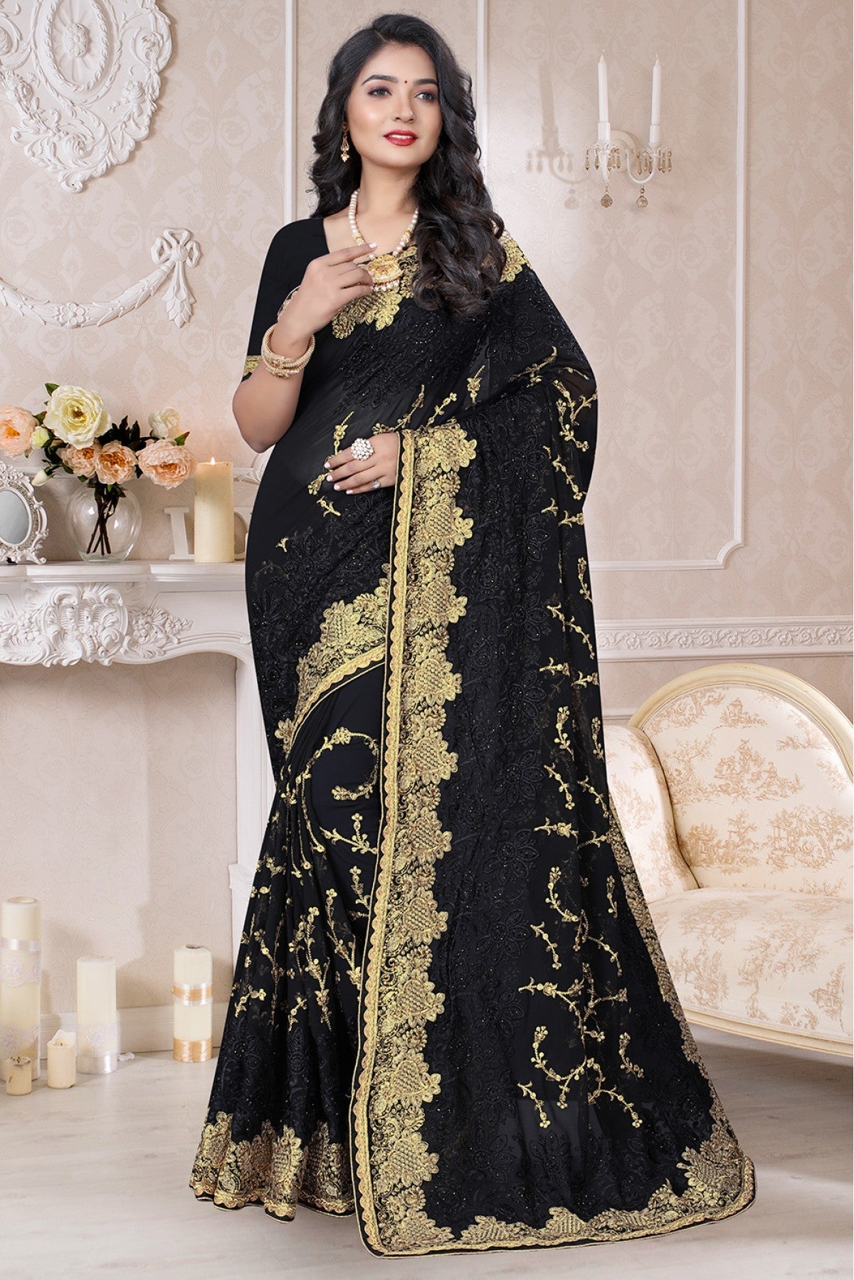 Black Colour Georgette Designer Saree VSSD1090127