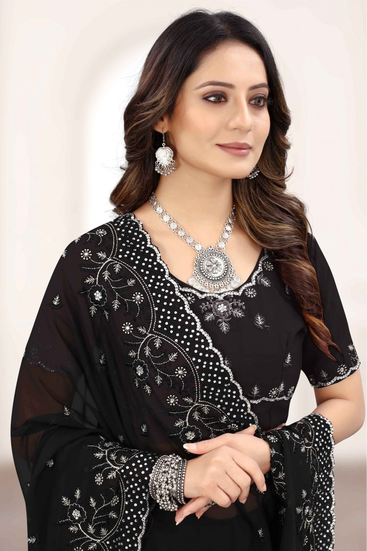 Black Colour Georgette Designer Saree VSSD1120850