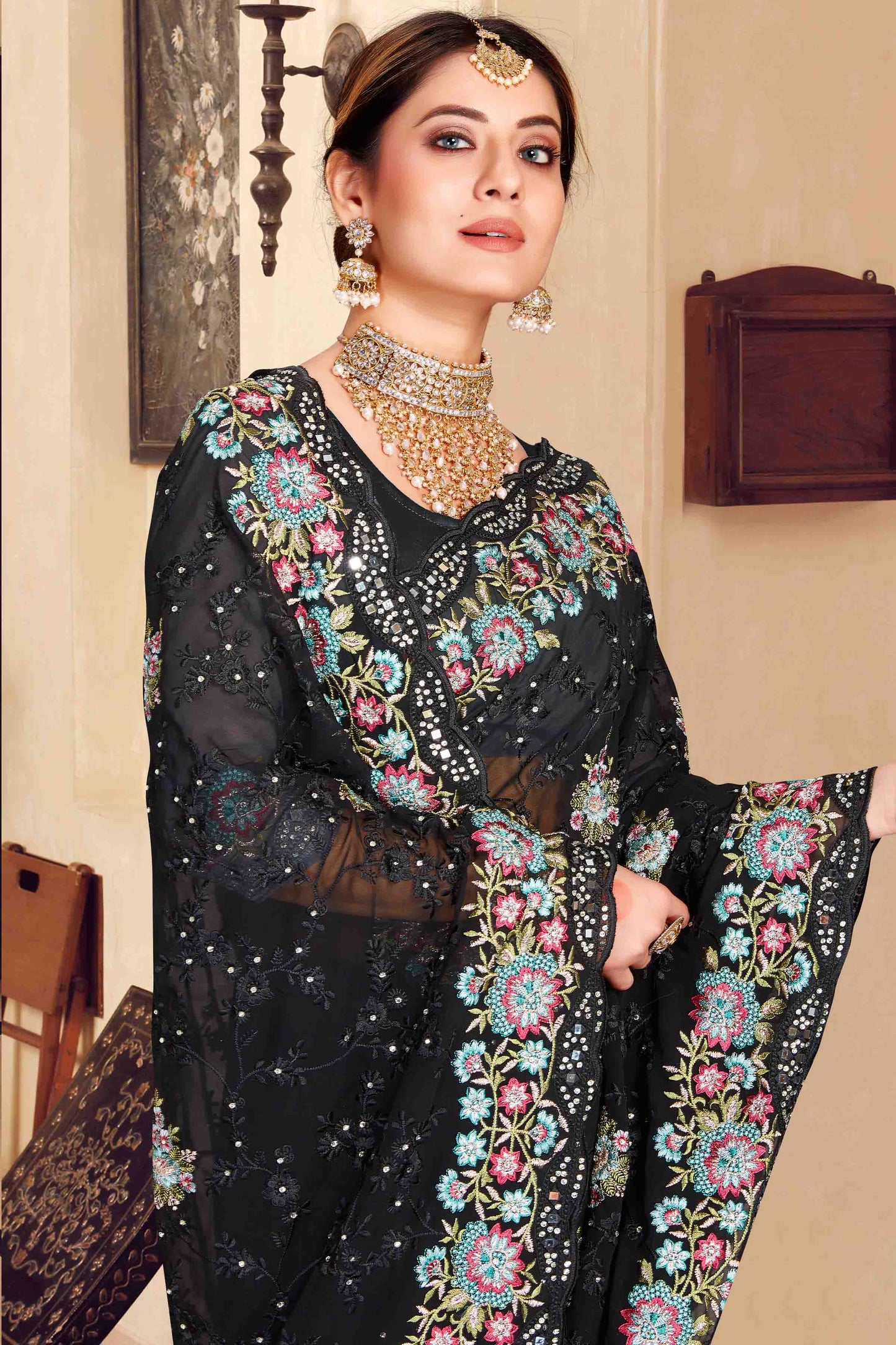 Black Colour Georgette Designer Saree VSSD1121147