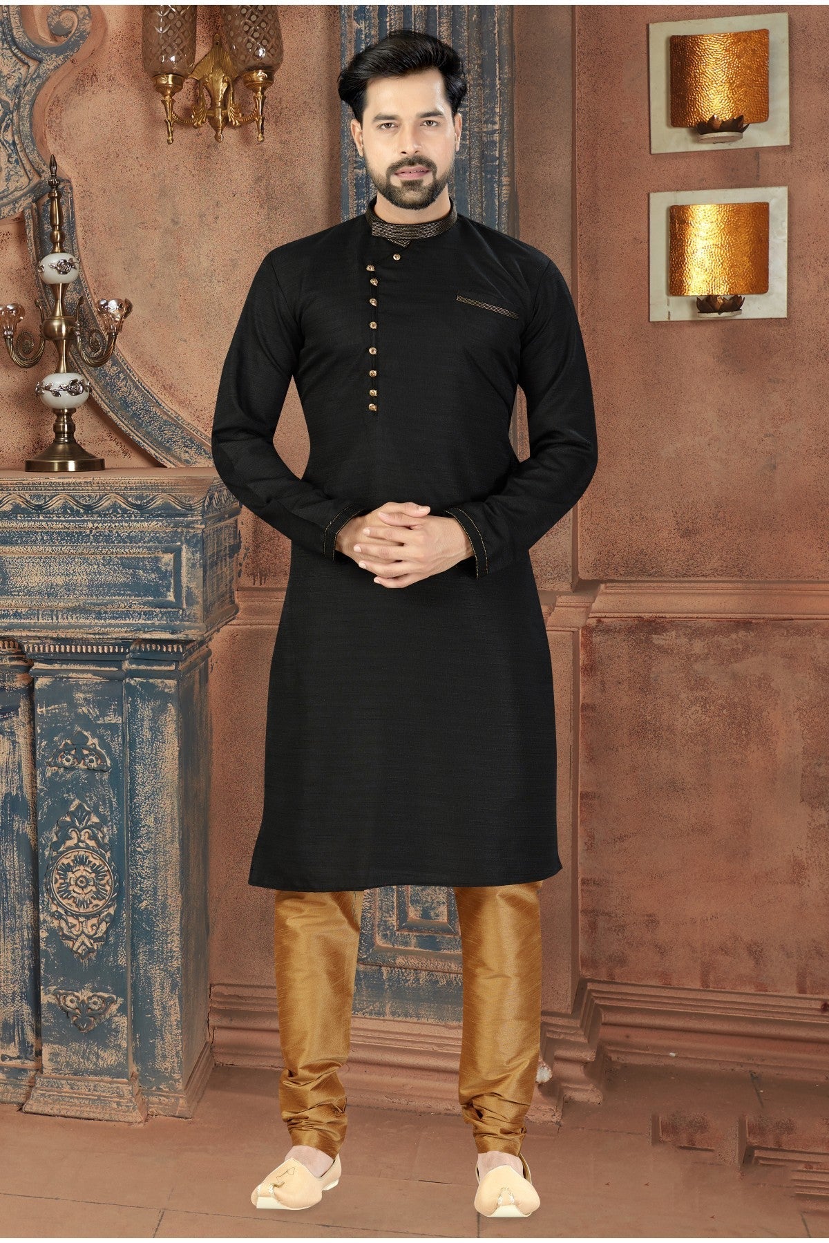Black Colour Kurta Pajama In Silk Fabric VSKP1040080