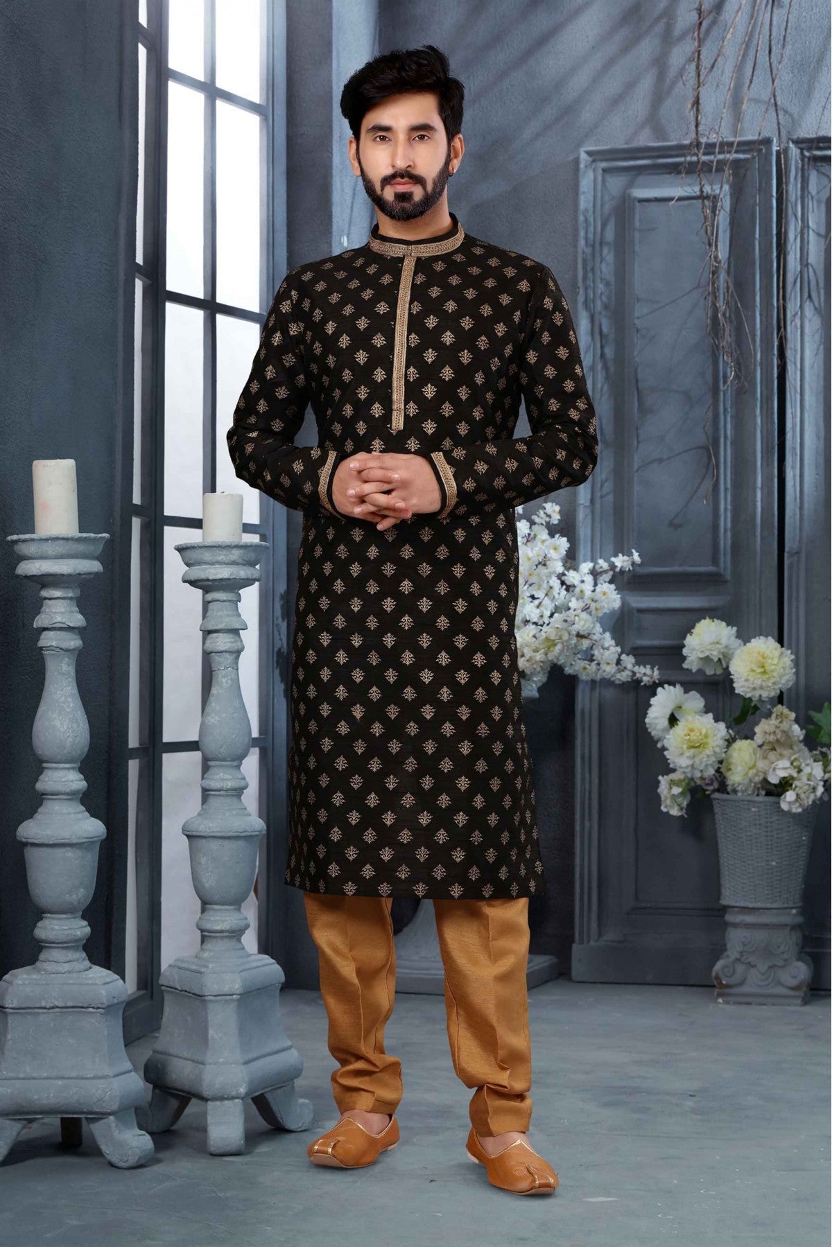 Black Colour Kurta Pajama In Silk Fabric VSKP1040124
