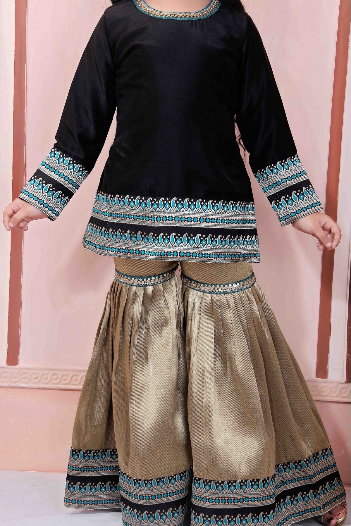 Black Colour Muslin Party Wear Sharara Suit VSGW1070013