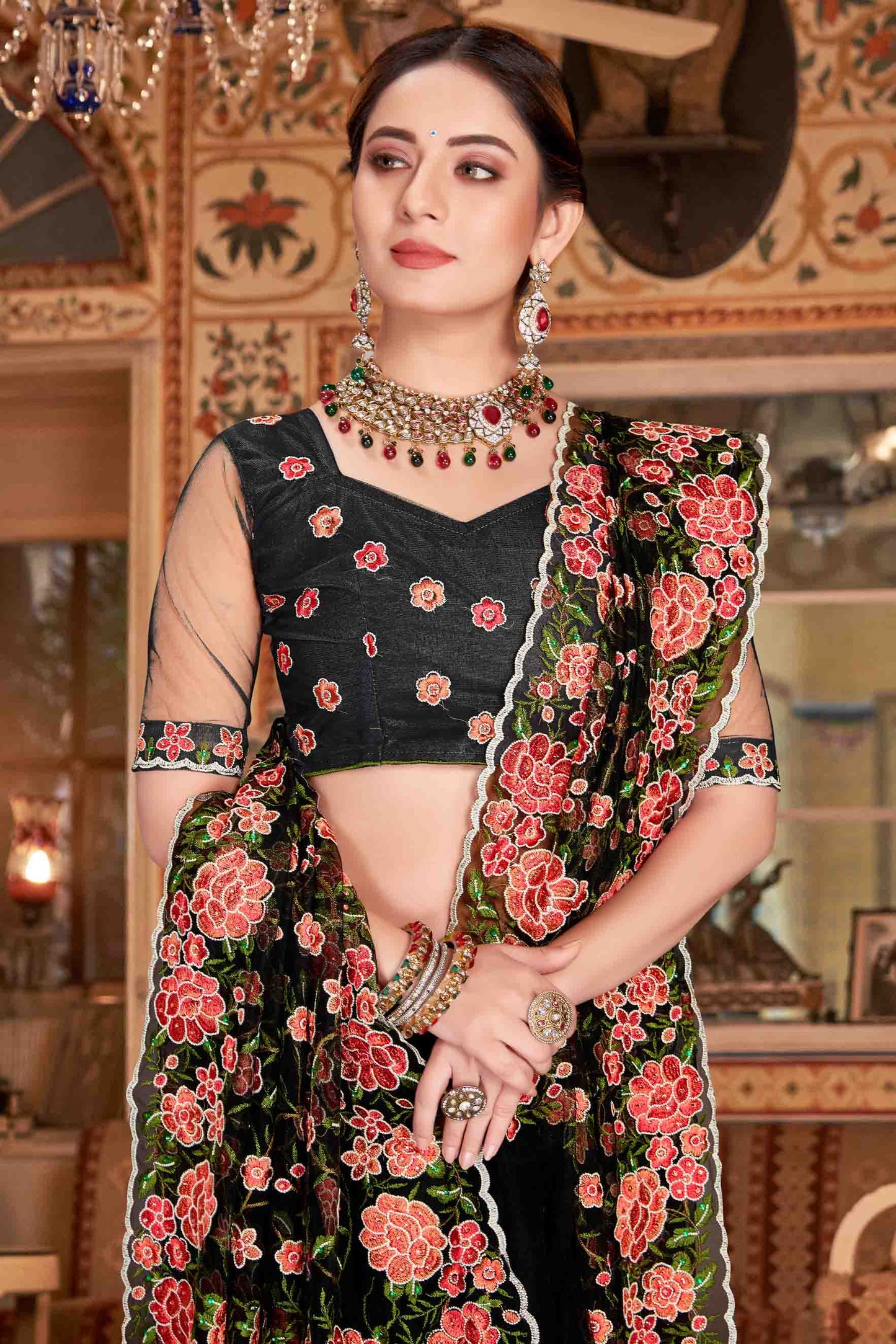 Black Colour Net Designer Saree VSSD1090524