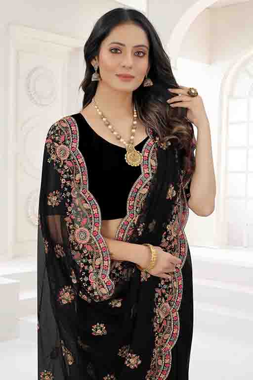 Black Colour Net Designer Saree VSSD1090538