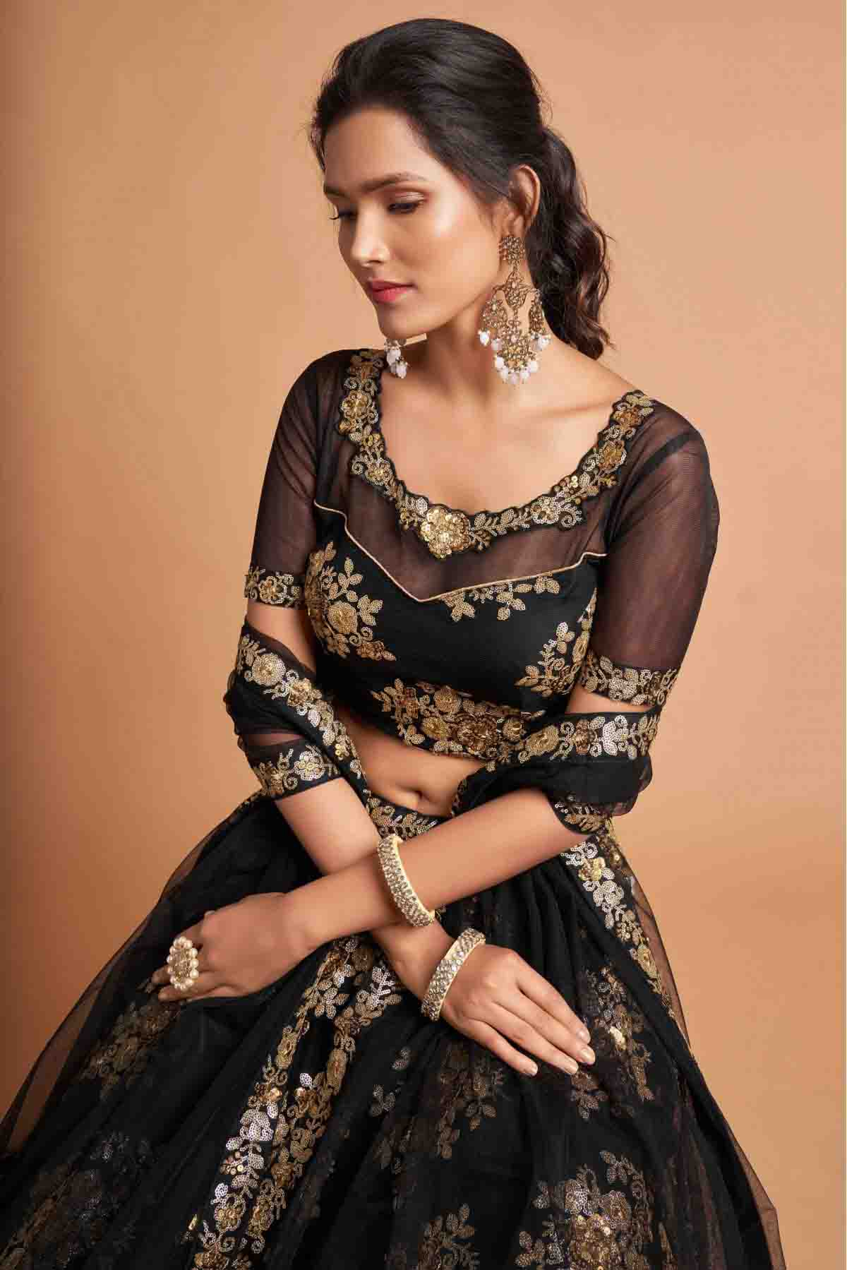 Black Colour Net Lehenga Choli VSLC1010114