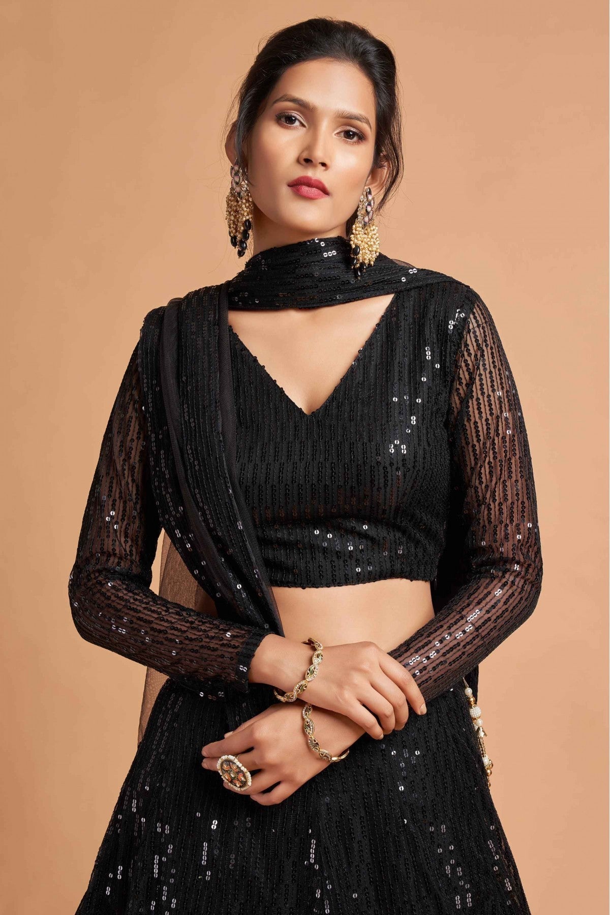 Black Colour Net Lehenga Choli VSLC1010116