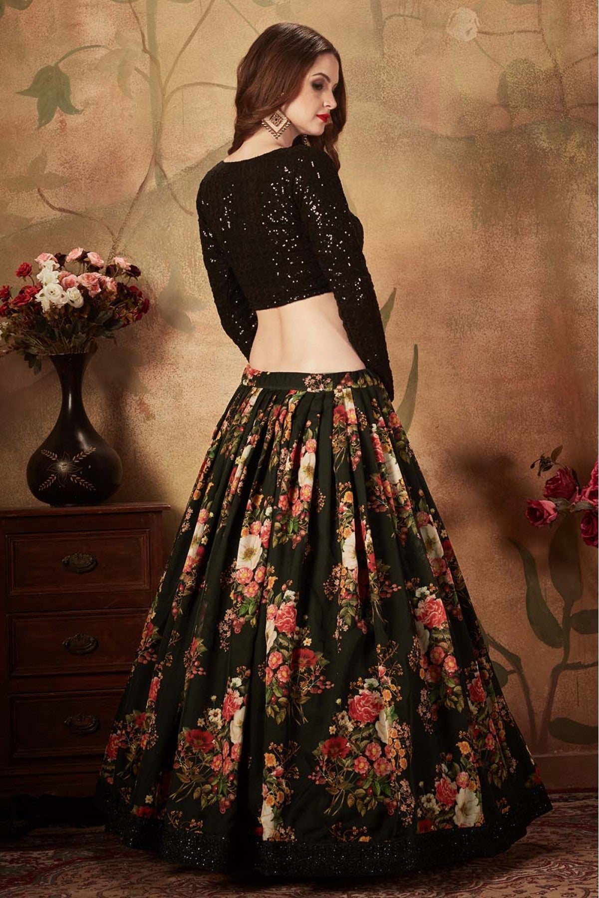 Black Colour Organza Lehenga Choli VSLC1010085