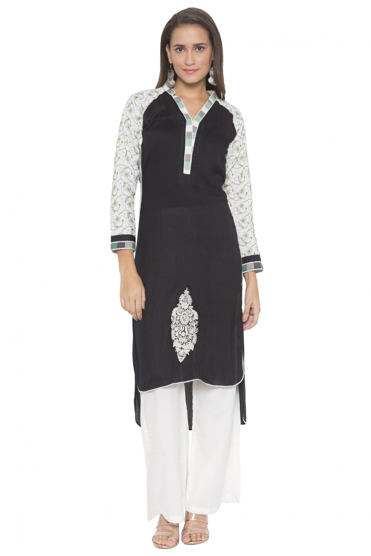 Black Colour Plus Size Cotton Embroidery Kurta Set