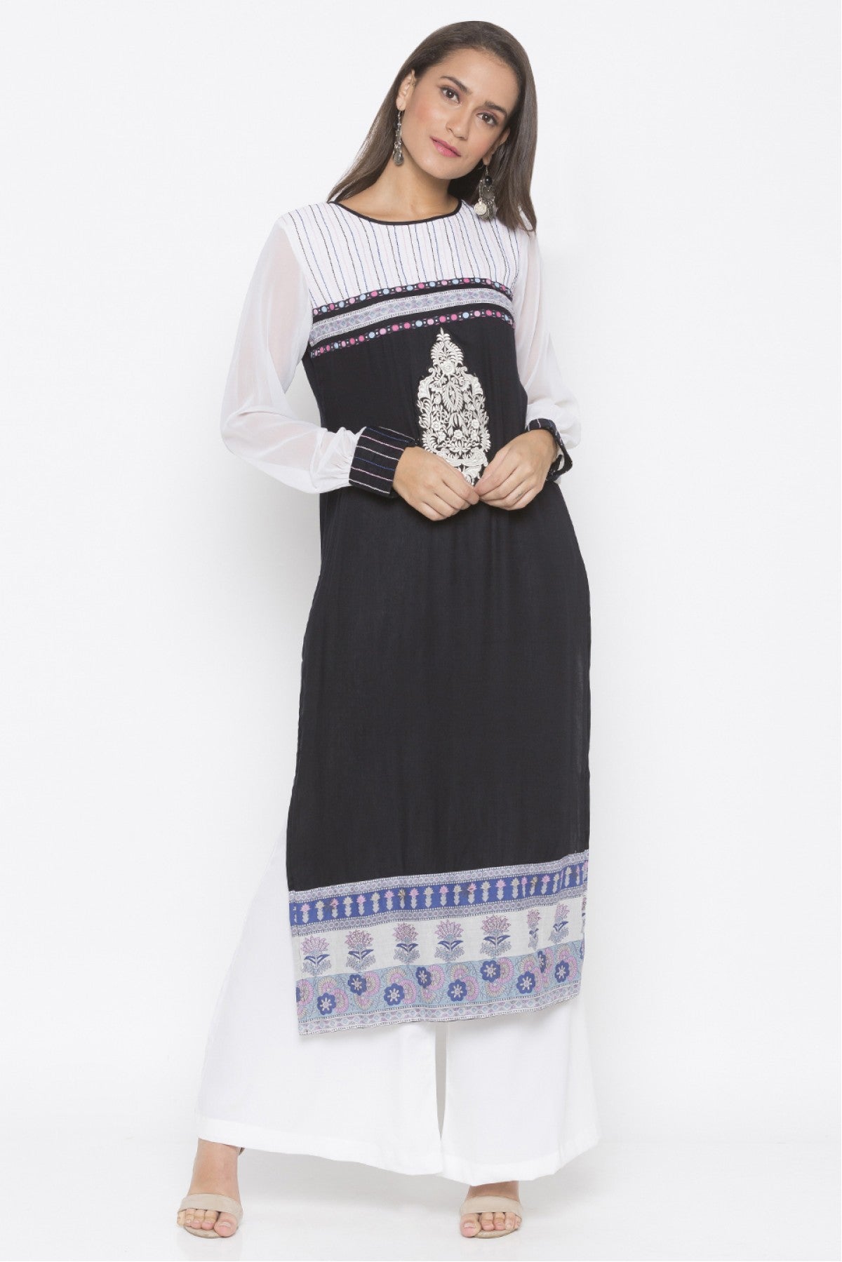 Black Colour Plus Size Cotton Embroidery Kurta Set