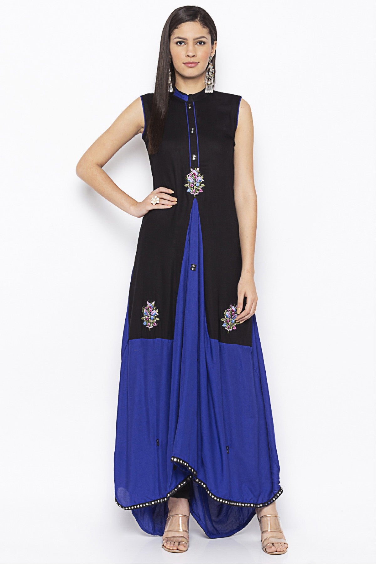 Black Colour Plus Size Cotton Embroidery Kurti