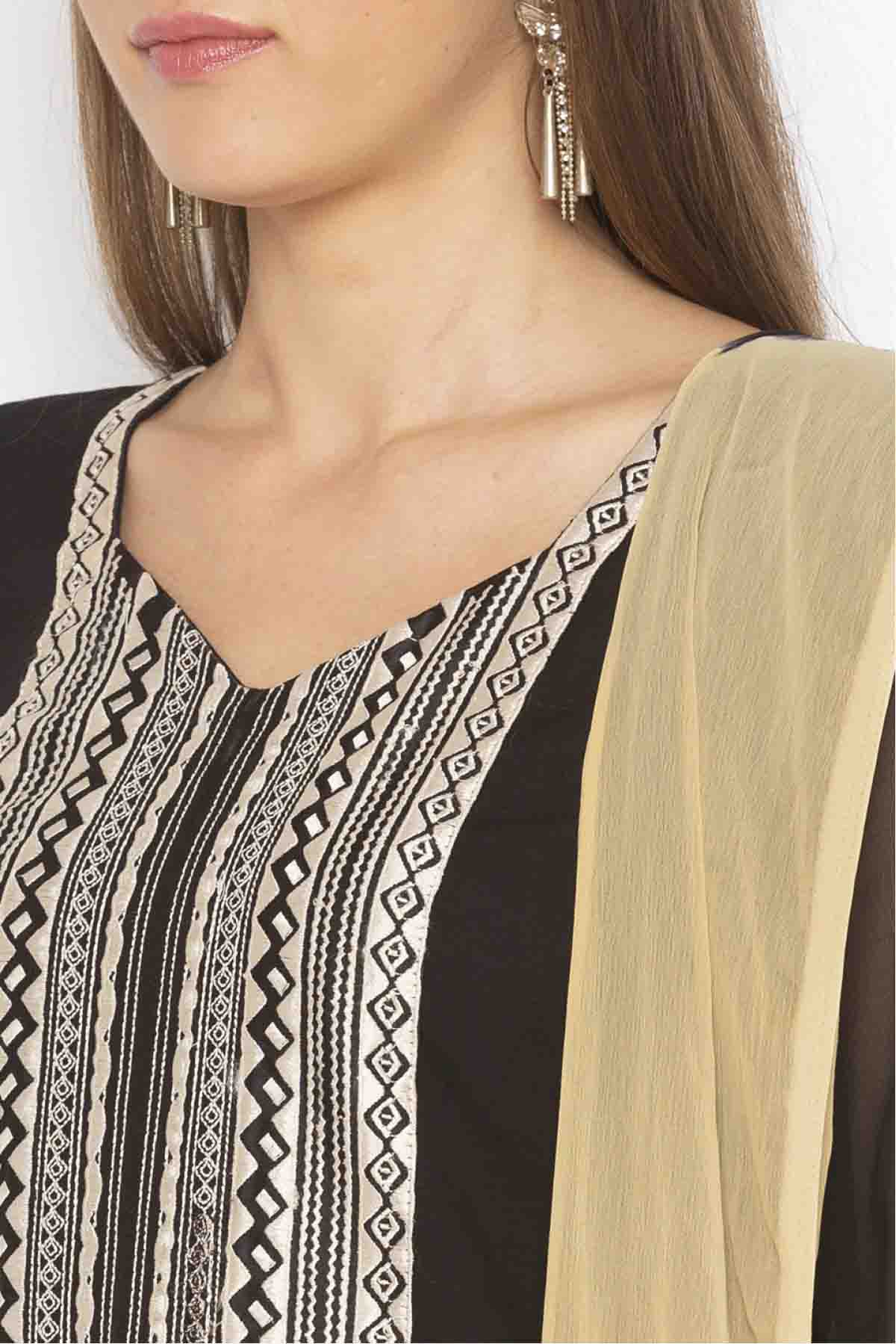 Black Colour Plus Size Cotton Embroidery Pant Style Suit VSSS1070313