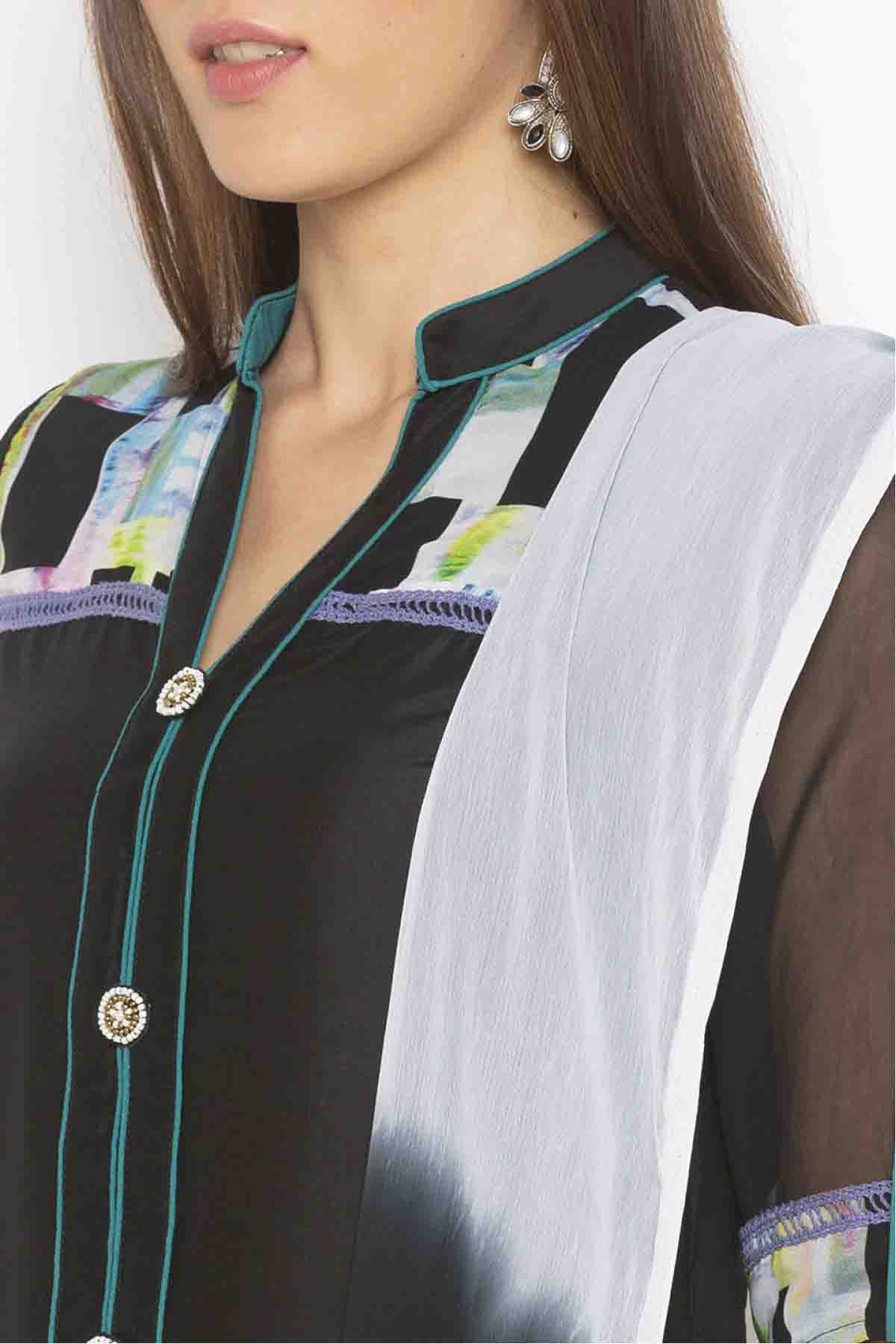 Black Colour Plus Size Crepe Embroidery Palazzo Pant Suit VSSS1070301