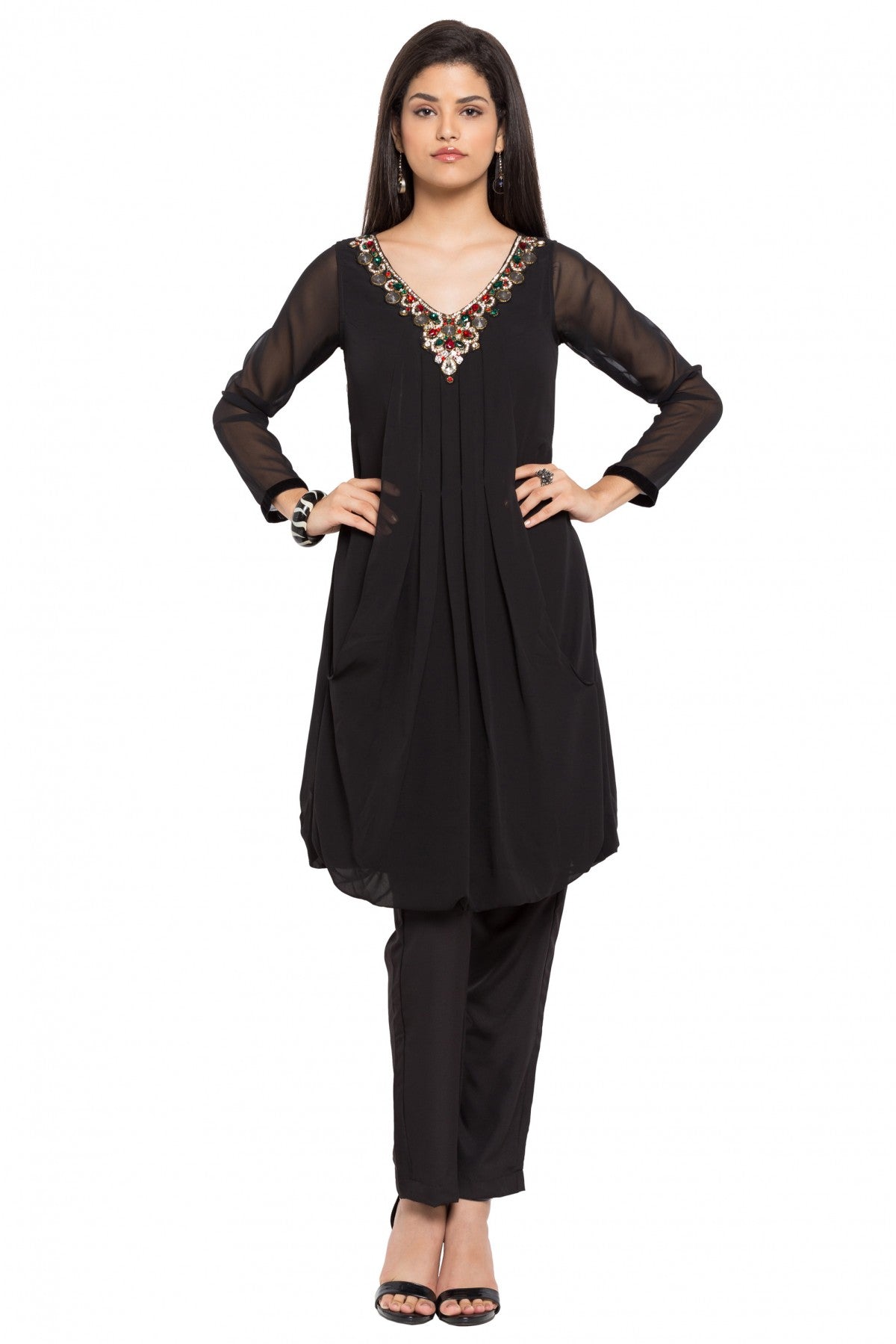 Black Colour Plus Size Faux Georgette Kurti