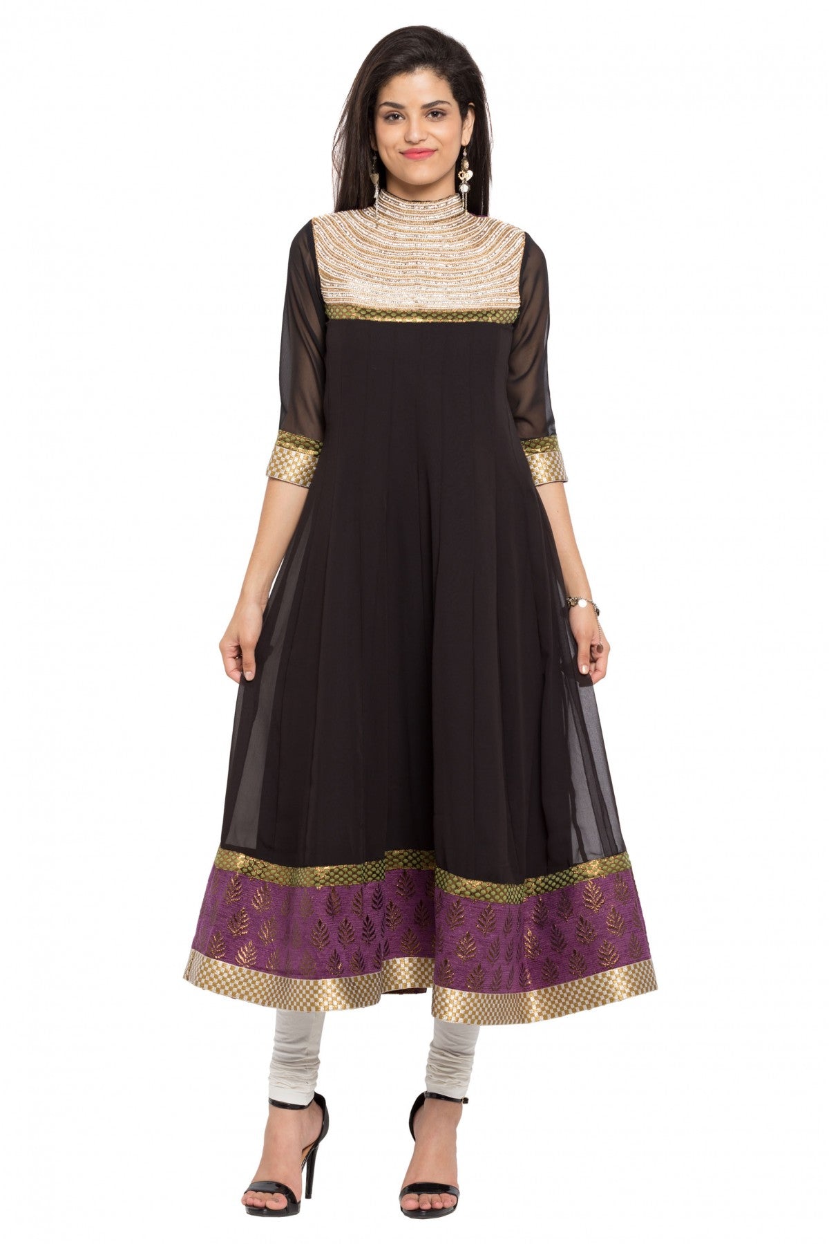 Black Colour Plus Size Faux Georgette Kurti