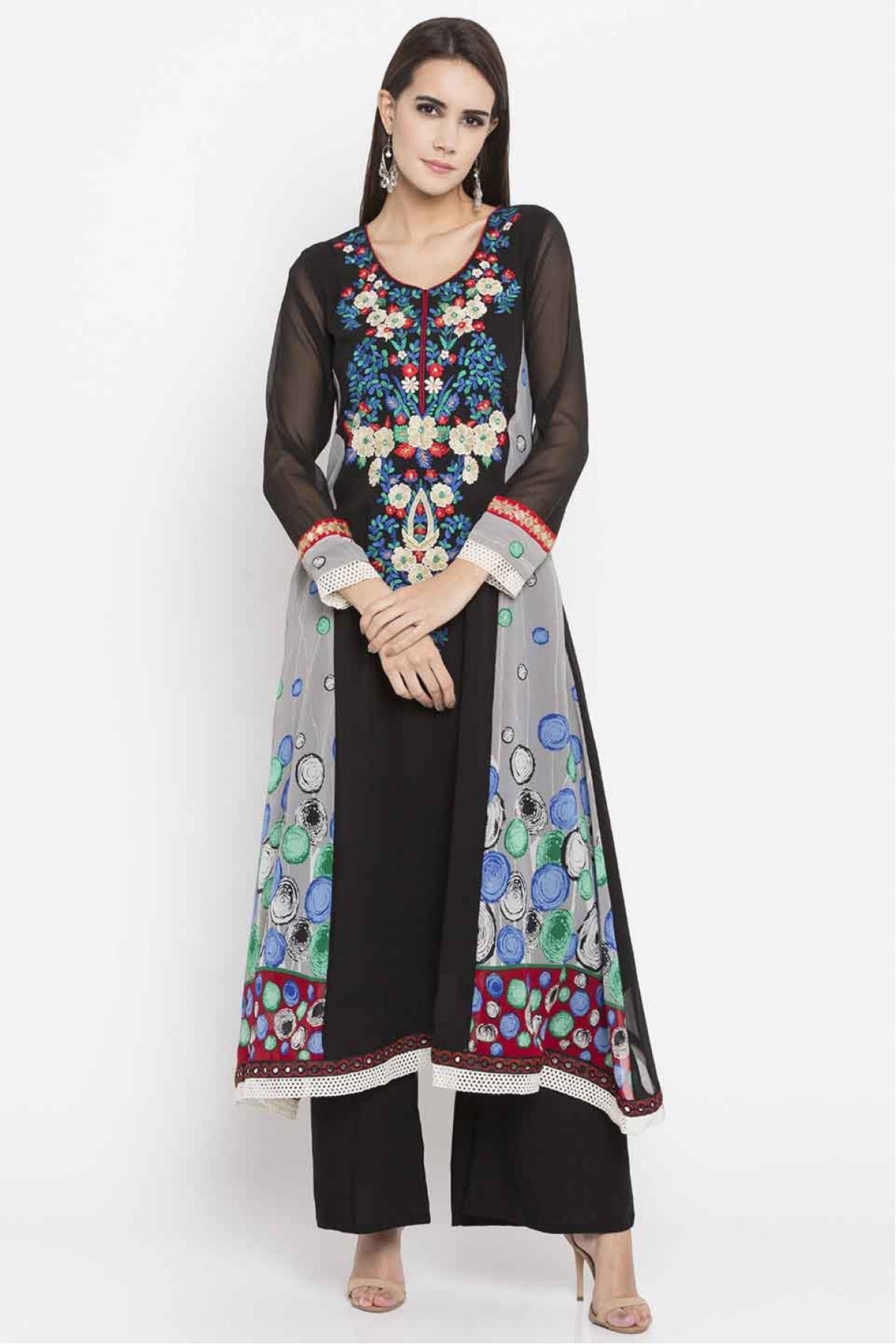 Black Colour Plus Size Faux Georgette Kurti