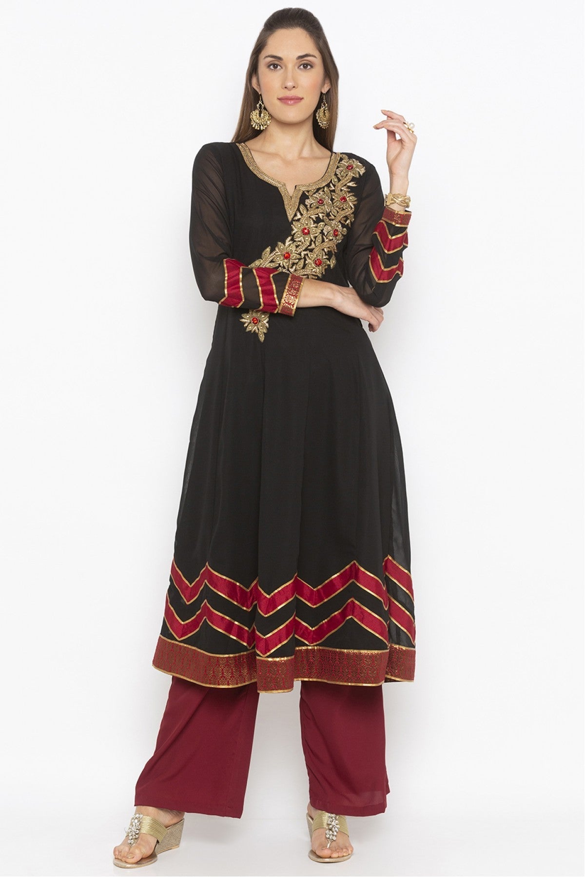 Black Colour Plus Size Georgette Embroidery Kurta Set
