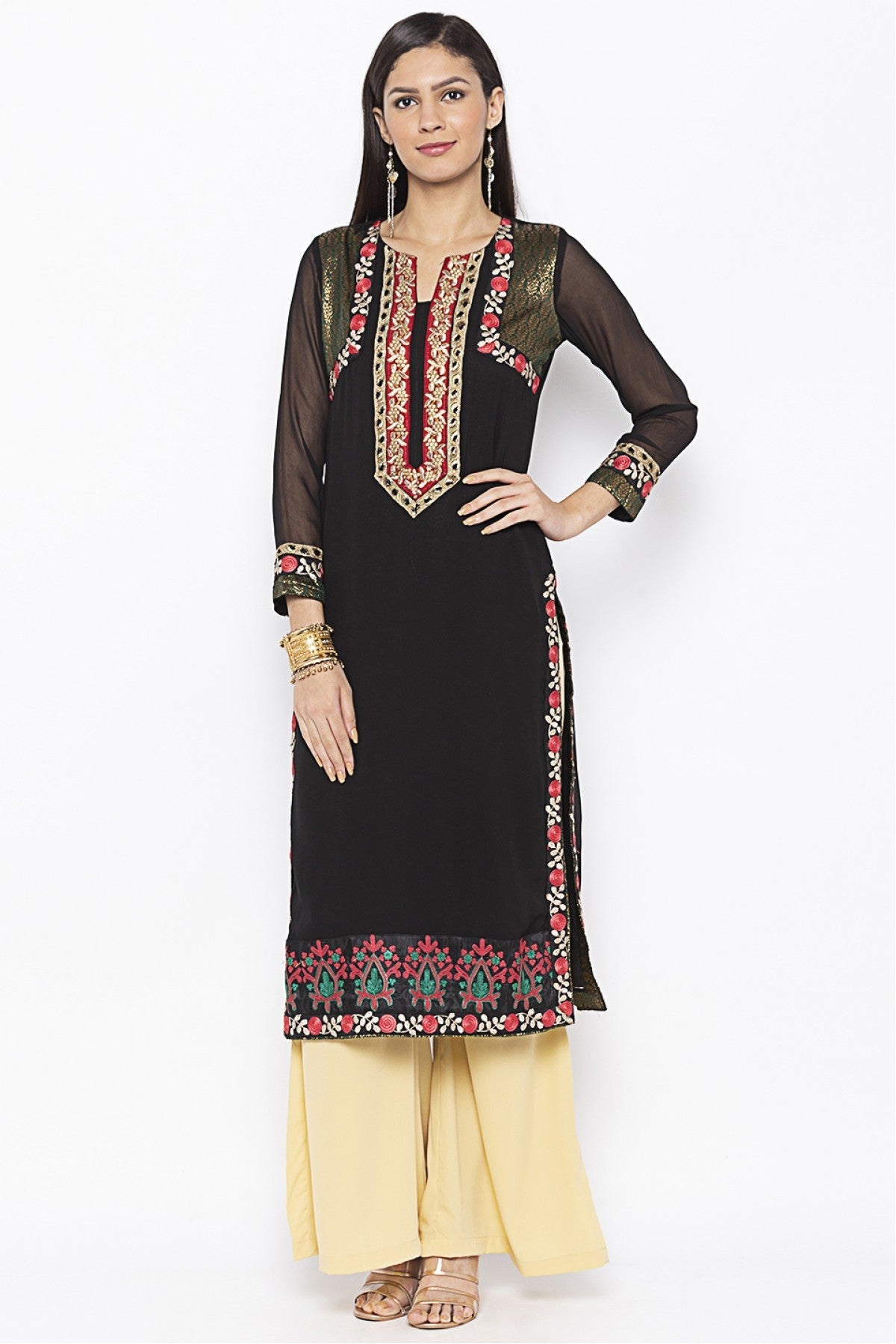 Black Colour Plus Size Georgette Embroidery Kurta Set VSKR1070495