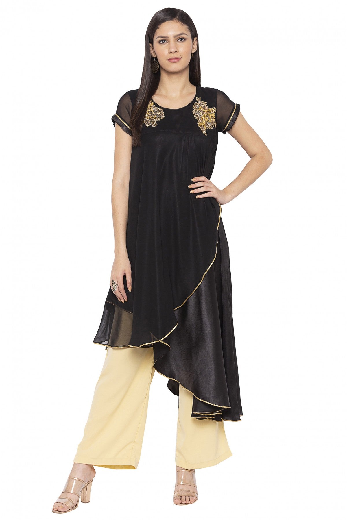 Black Colour Plus Size Georgette Embroidery Kurta Set