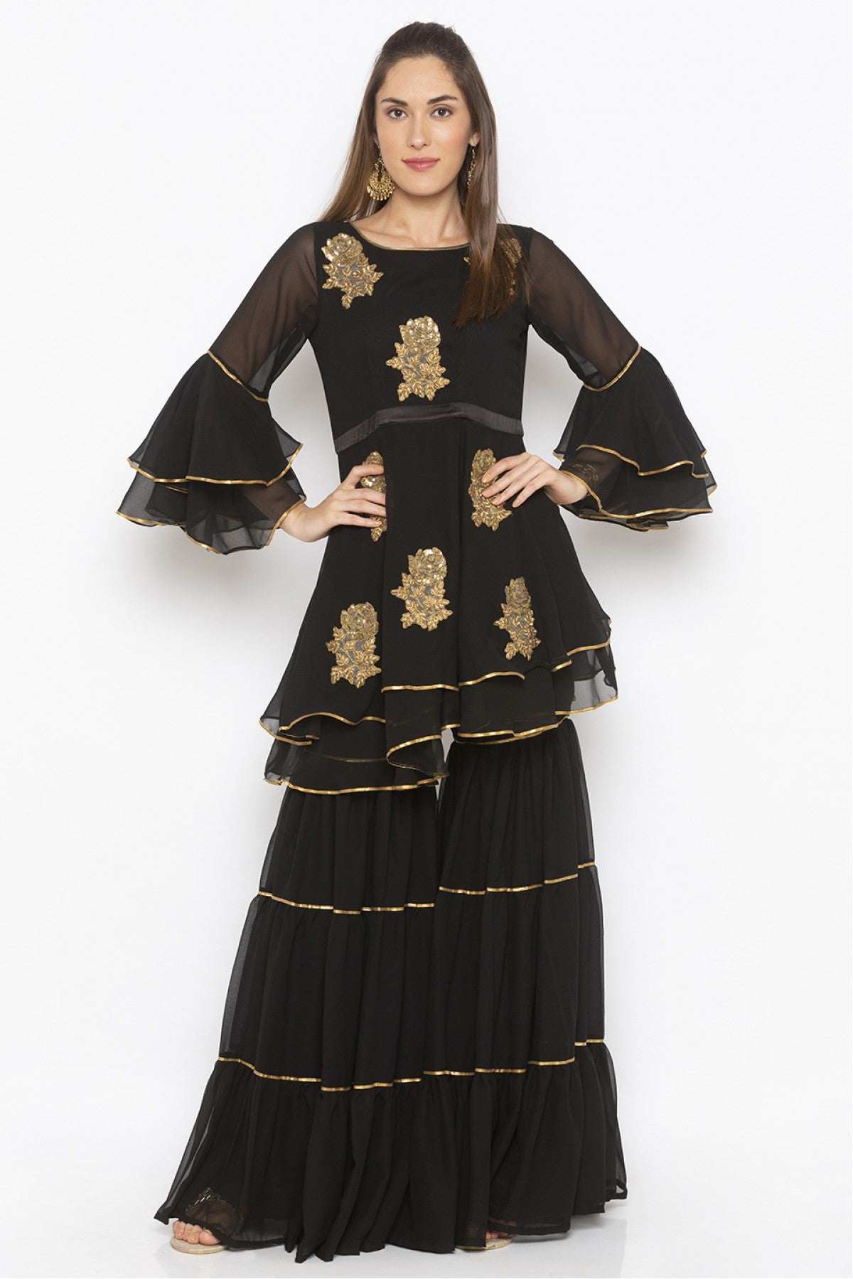 Black Colour Plus Size Georgette Embroidery Kurta Set