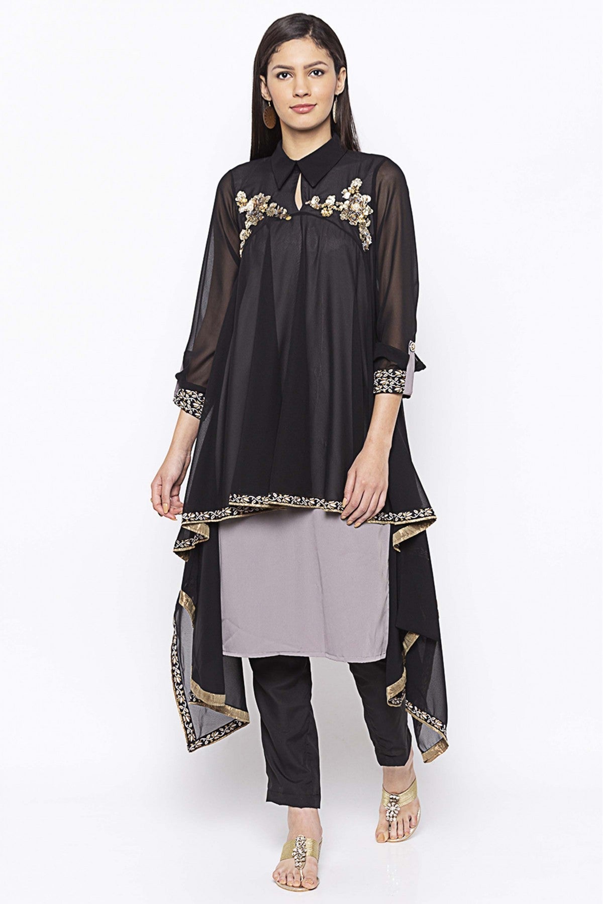 Black Colour Plus Size Georgette Embroidery Kurta Set VSKR1070732