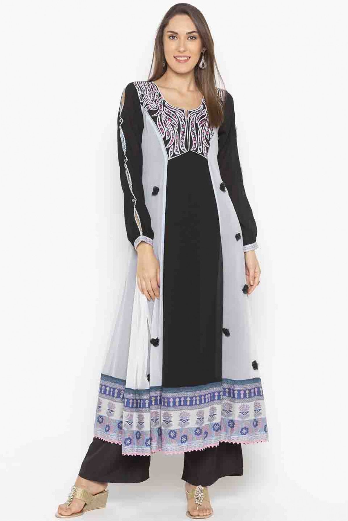 Black Colour Plus Size Georgette Embroidery Kurti