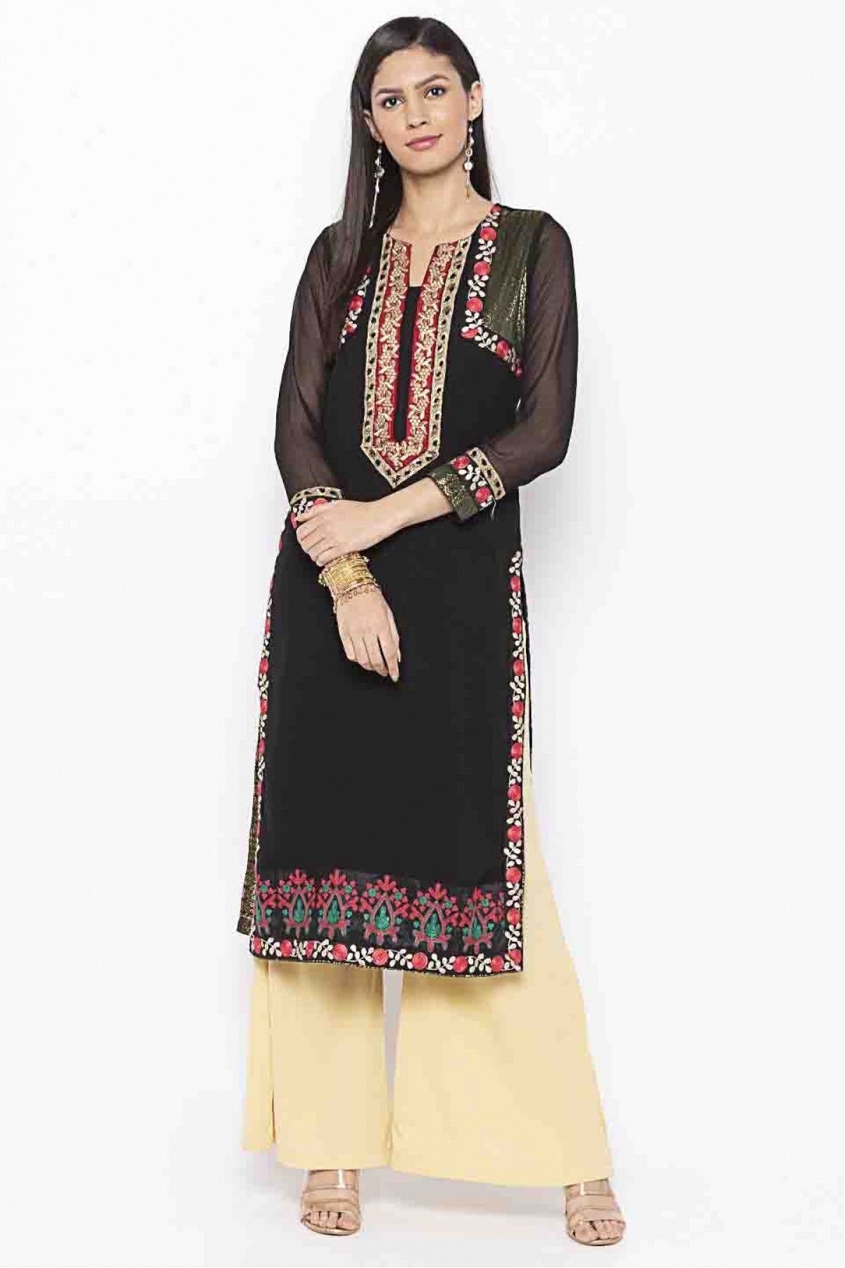 Black Colour Plus Size Georgette Embroidery Kurti