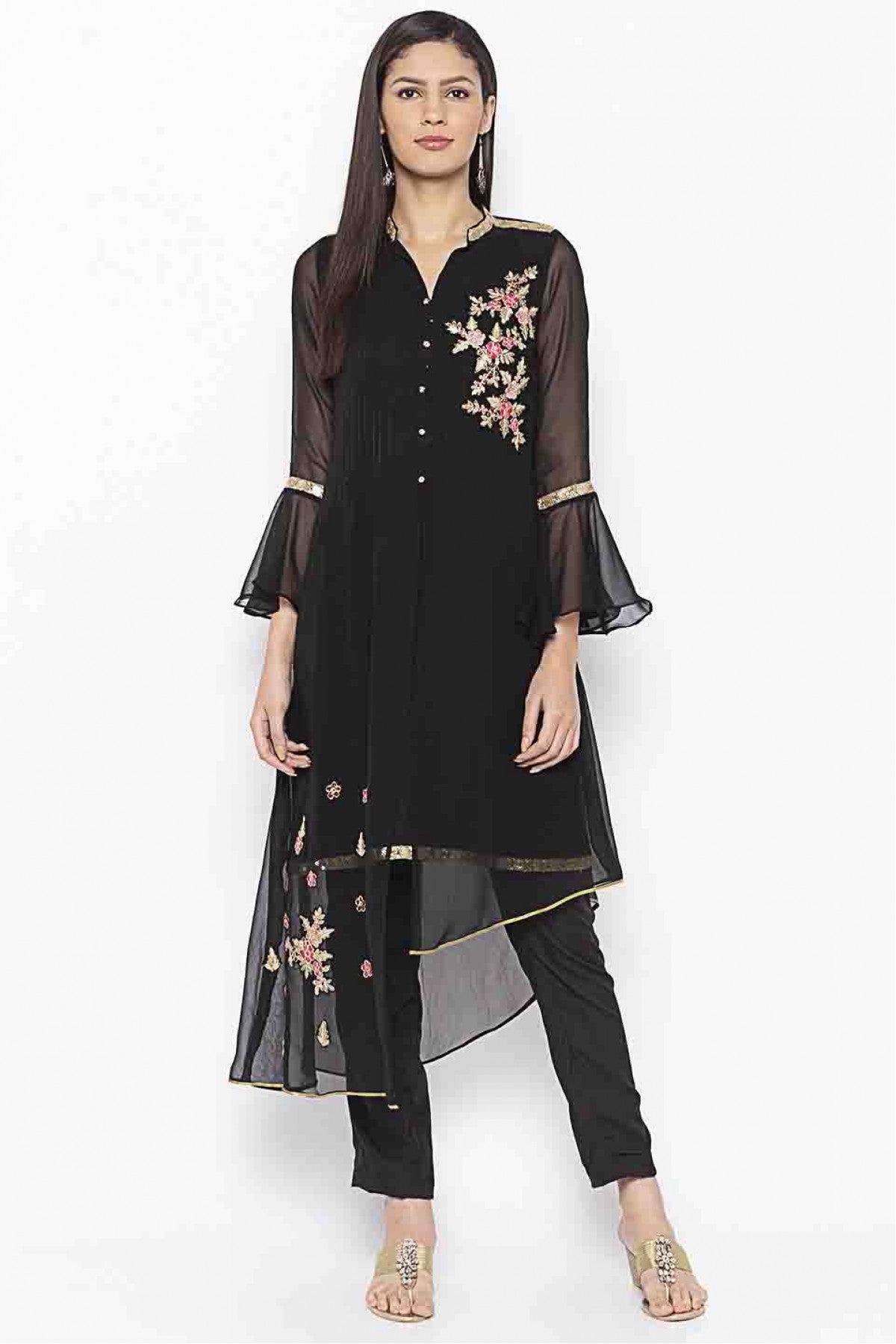 Black Colour Plus Size Georgette Embroidery Kurti