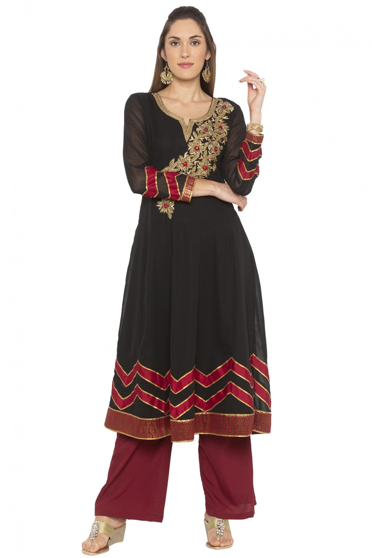 Black Colour Plus Size Georgette Embroidery Kurti