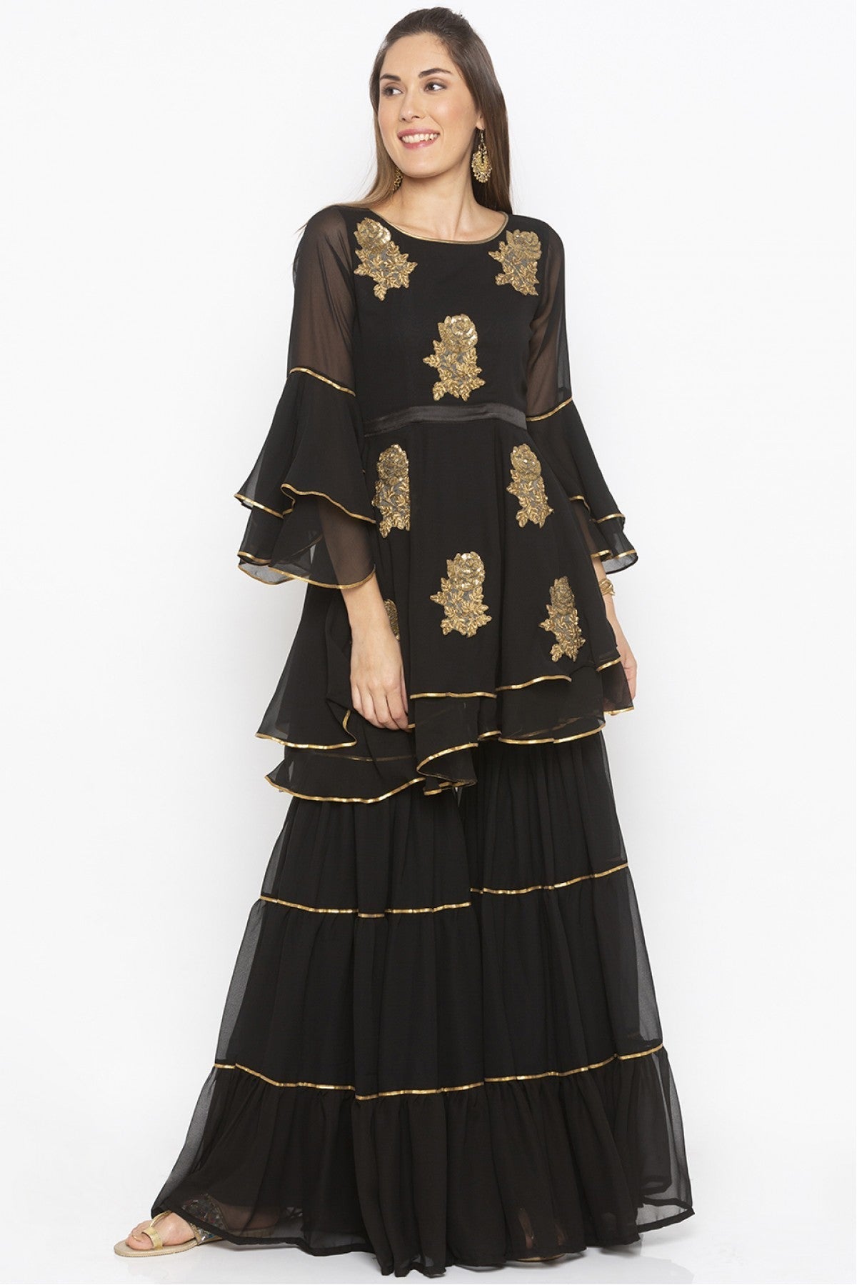 Black Colour Plus Size Georgette Embroidery Kurti VSKR1070454