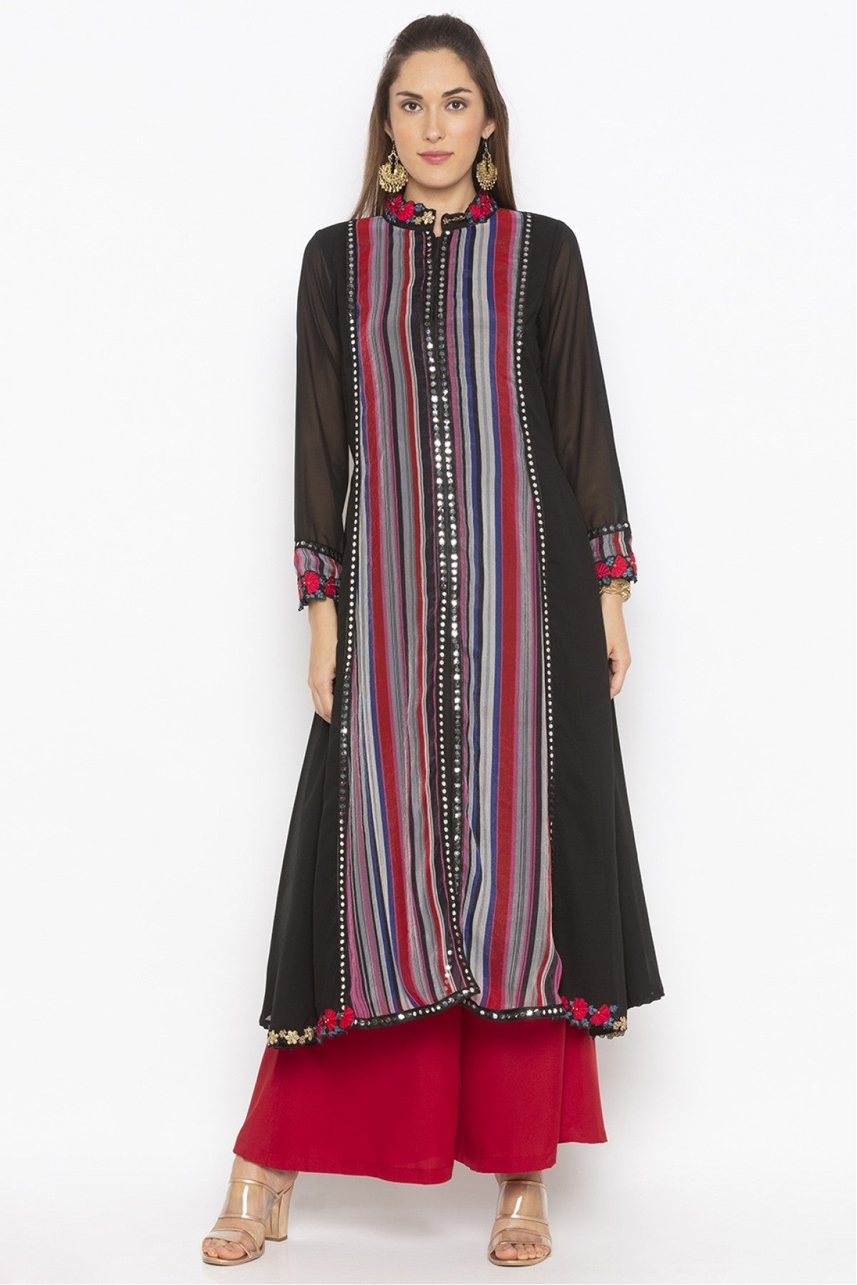 Black Colour Plus Size Georgette Embroidery Kurti