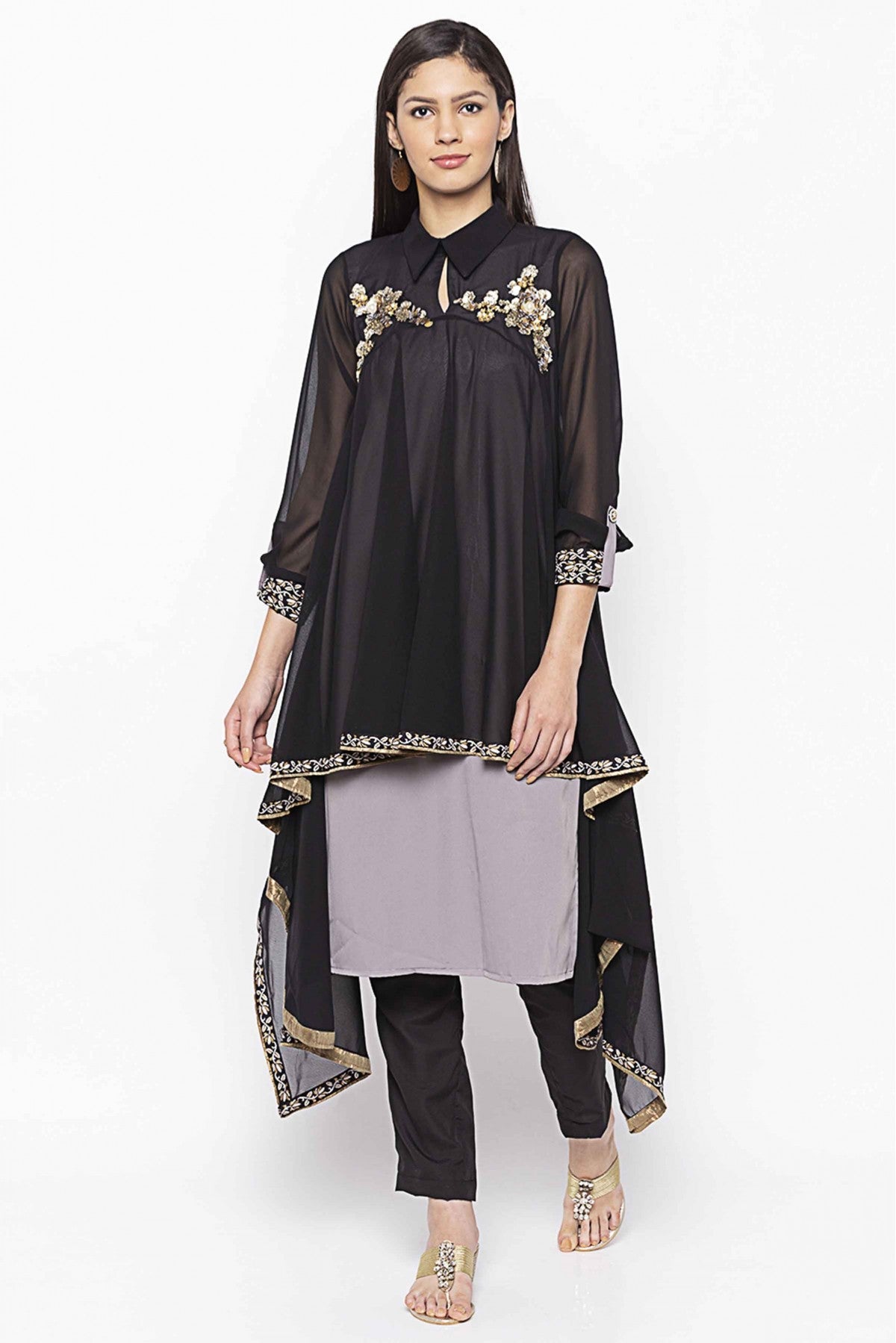 Black Colour Plus Size Georgette Embroidery Kurti VSKR1070707