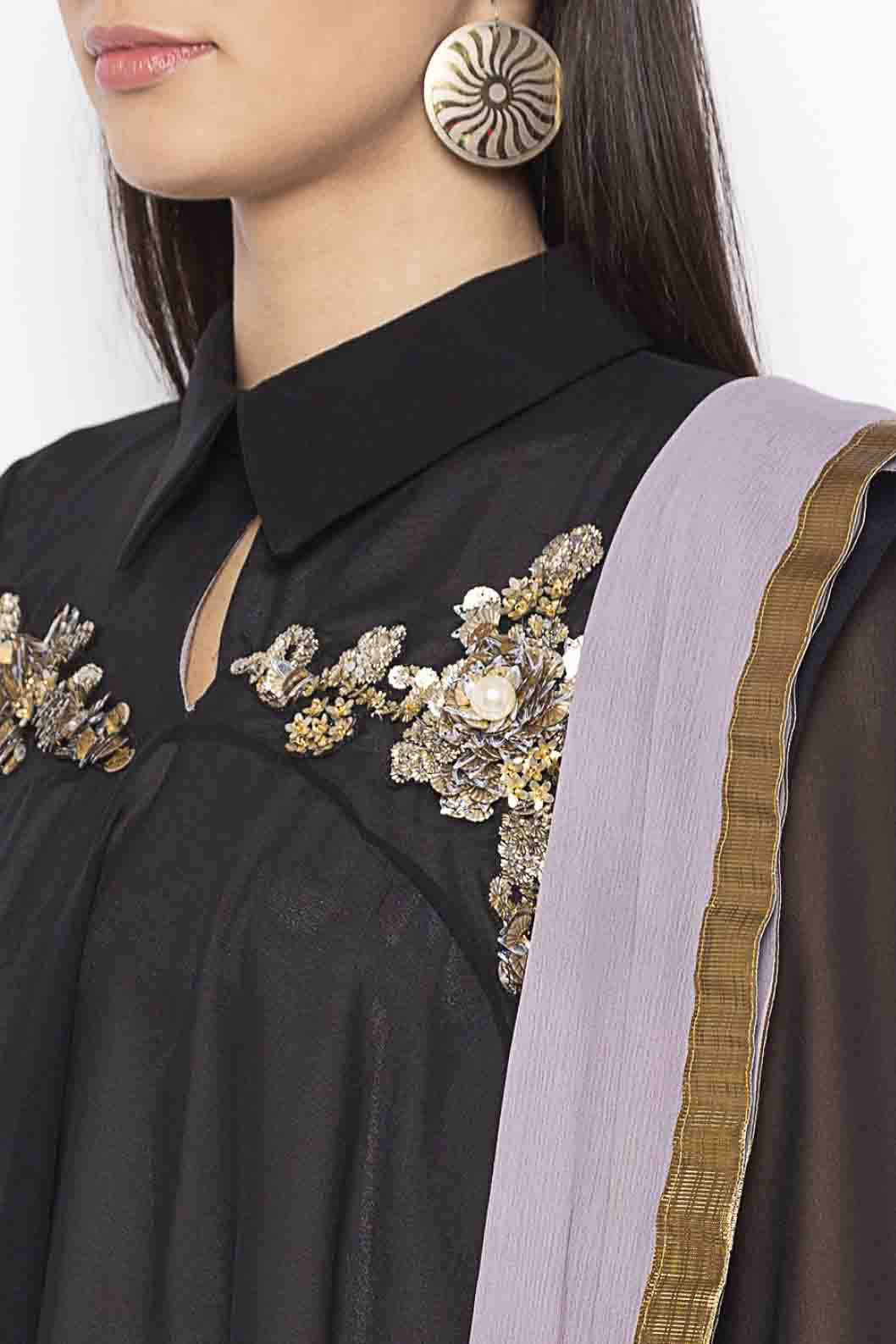 Black Colour Plus Size Georgette Embroidery Pant Style Suit VSSS1070349