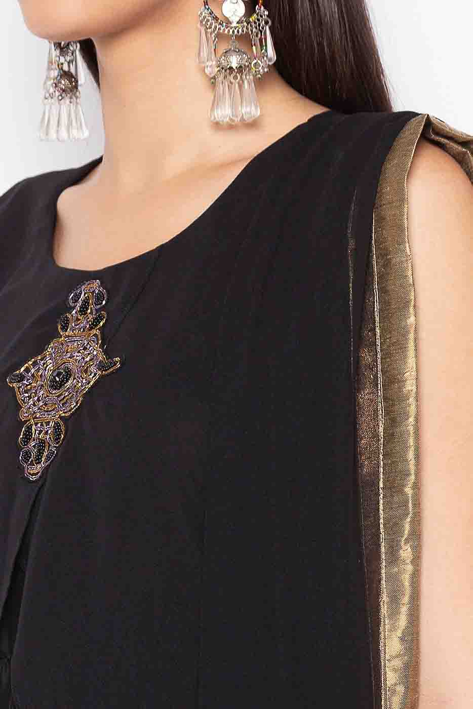 Black Colour Plus Size Muslin Embroidery Churidar Suit VSSS1070237