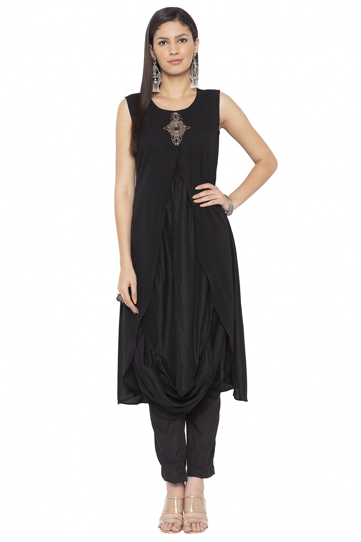 Black Colour Plus Size Muslin Embroidery Kurti