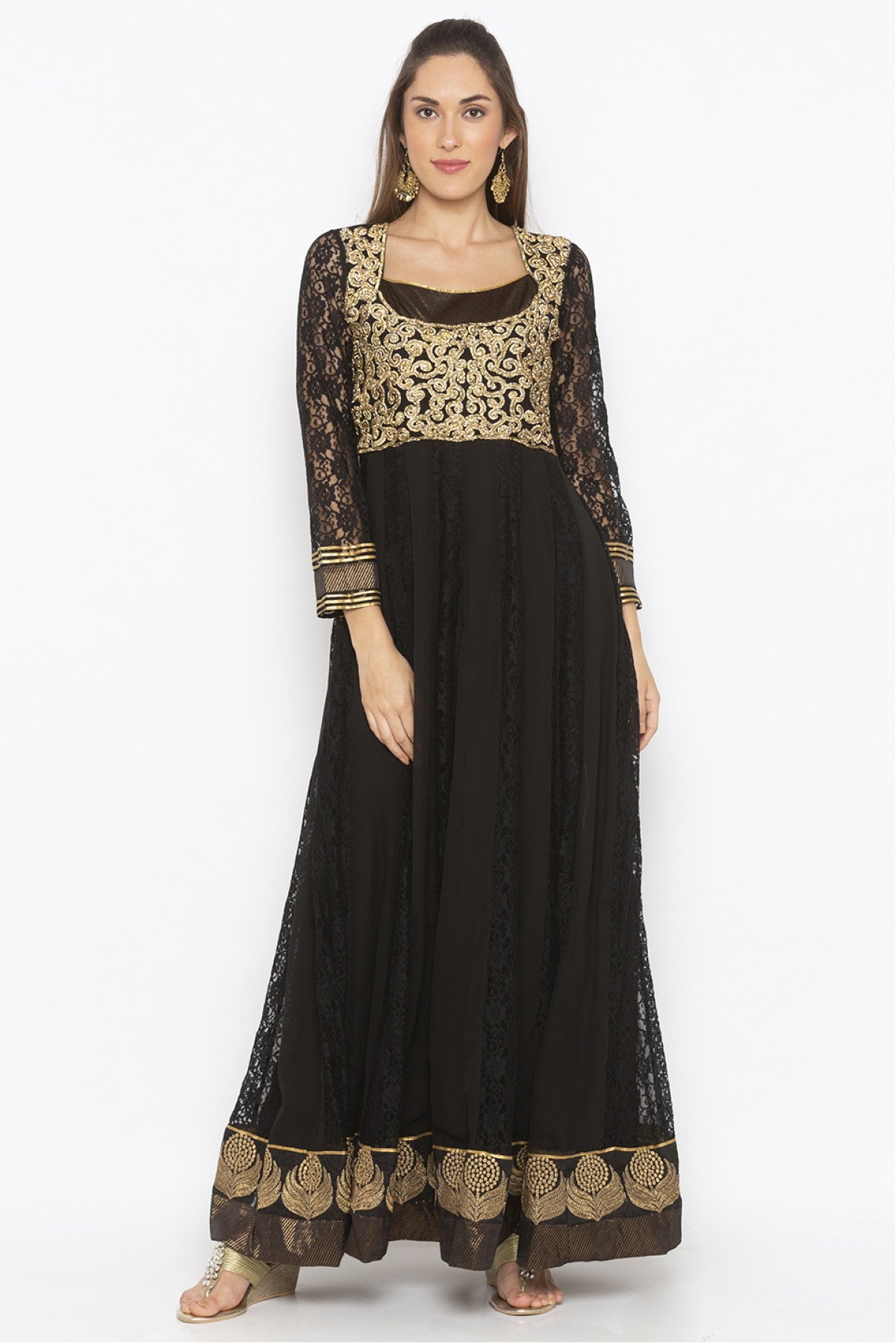 Black Colour Plus Size Net Embroidery Kurta Set