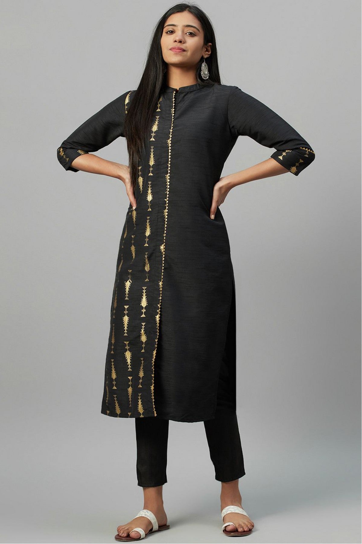 Black Colour Plus Size Poly Silk Party Wear Kurti VSKR1060051
