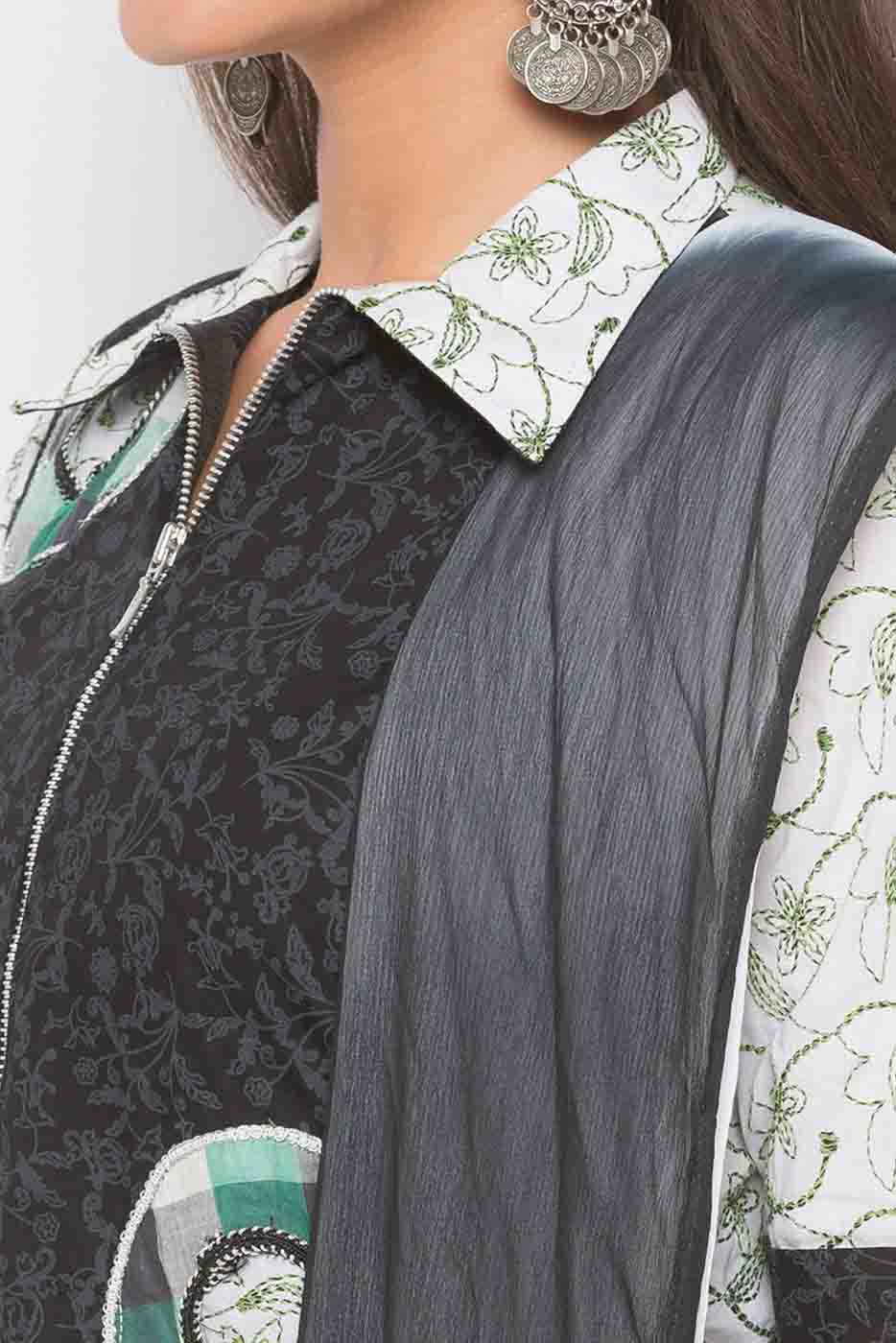 Black Colour Plus Size Stitched Cotton Embroidery Palazzo Pant Suit VSSS1070270