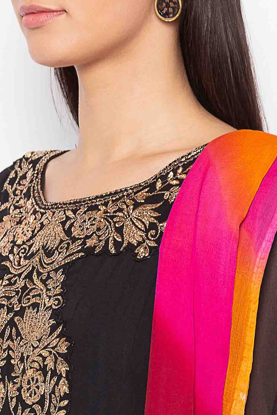 Black Colour Plus Size Stitched Georgette Embroidery Anarkali Suit VSSS1070279