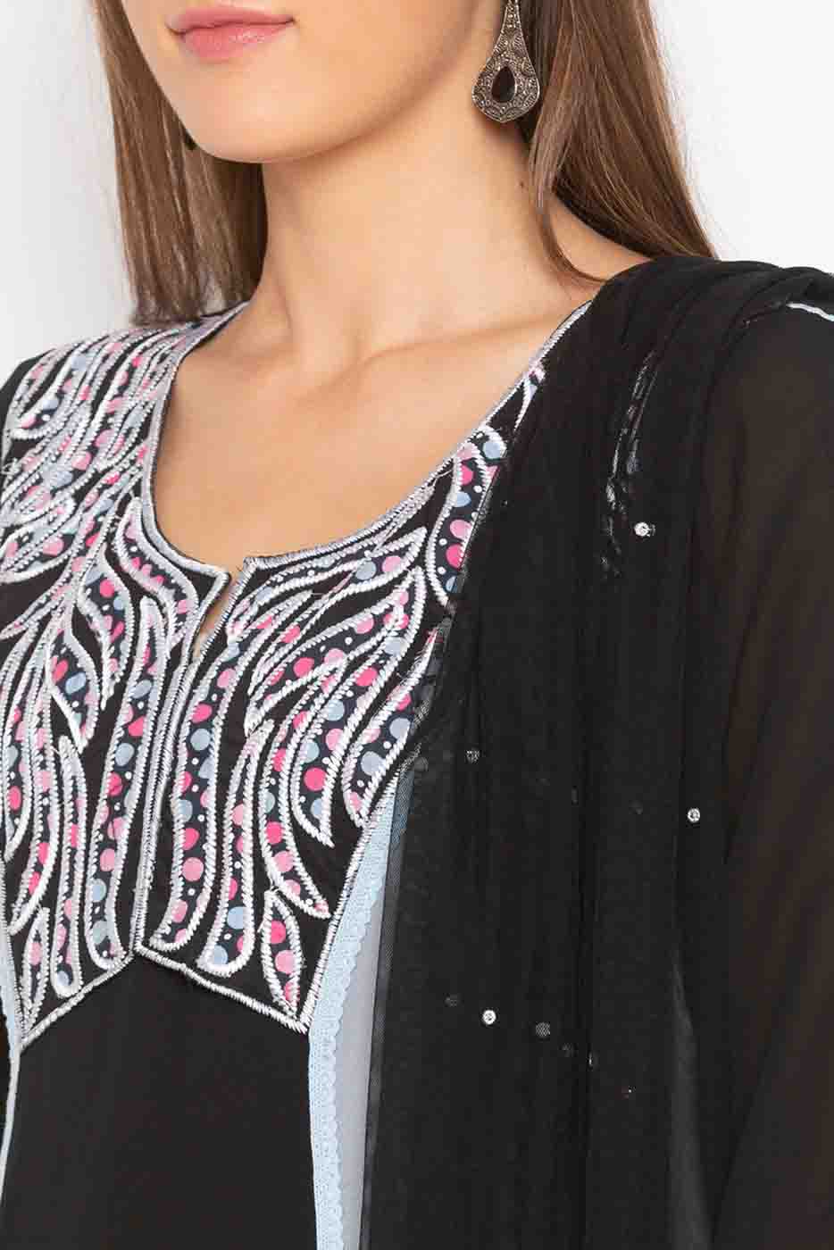 Black Colour Plus Size Stitched Georgette Embroidery Palazzo Pant Suit VSSS1070206