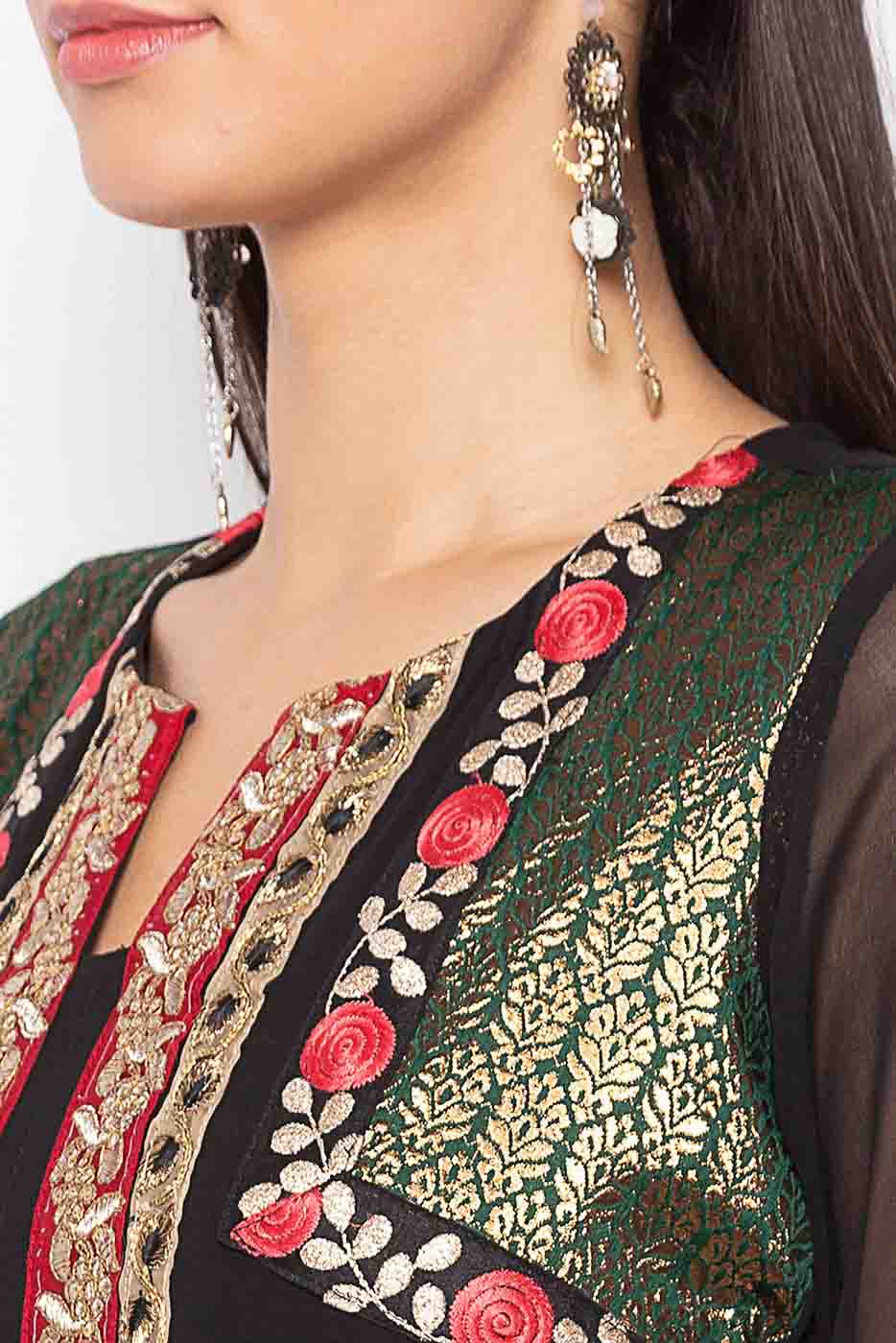 Black Colour Plus Size Stitched Georgette Embroidery Palazzo Pant Suit VSSS1070219